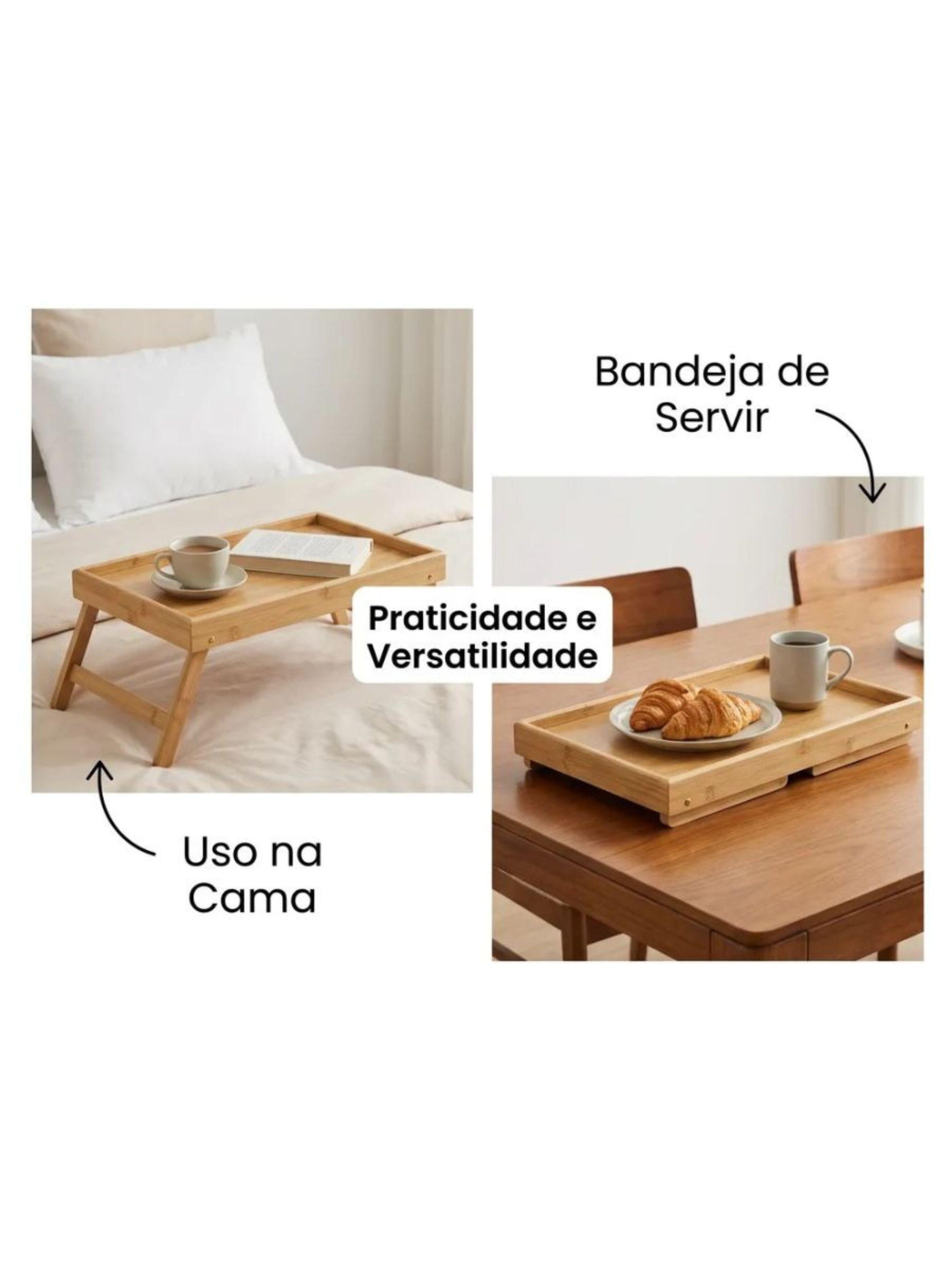 Bandeja Mesa Desayuno Cama Plegable Bambú 50x30cm-3
