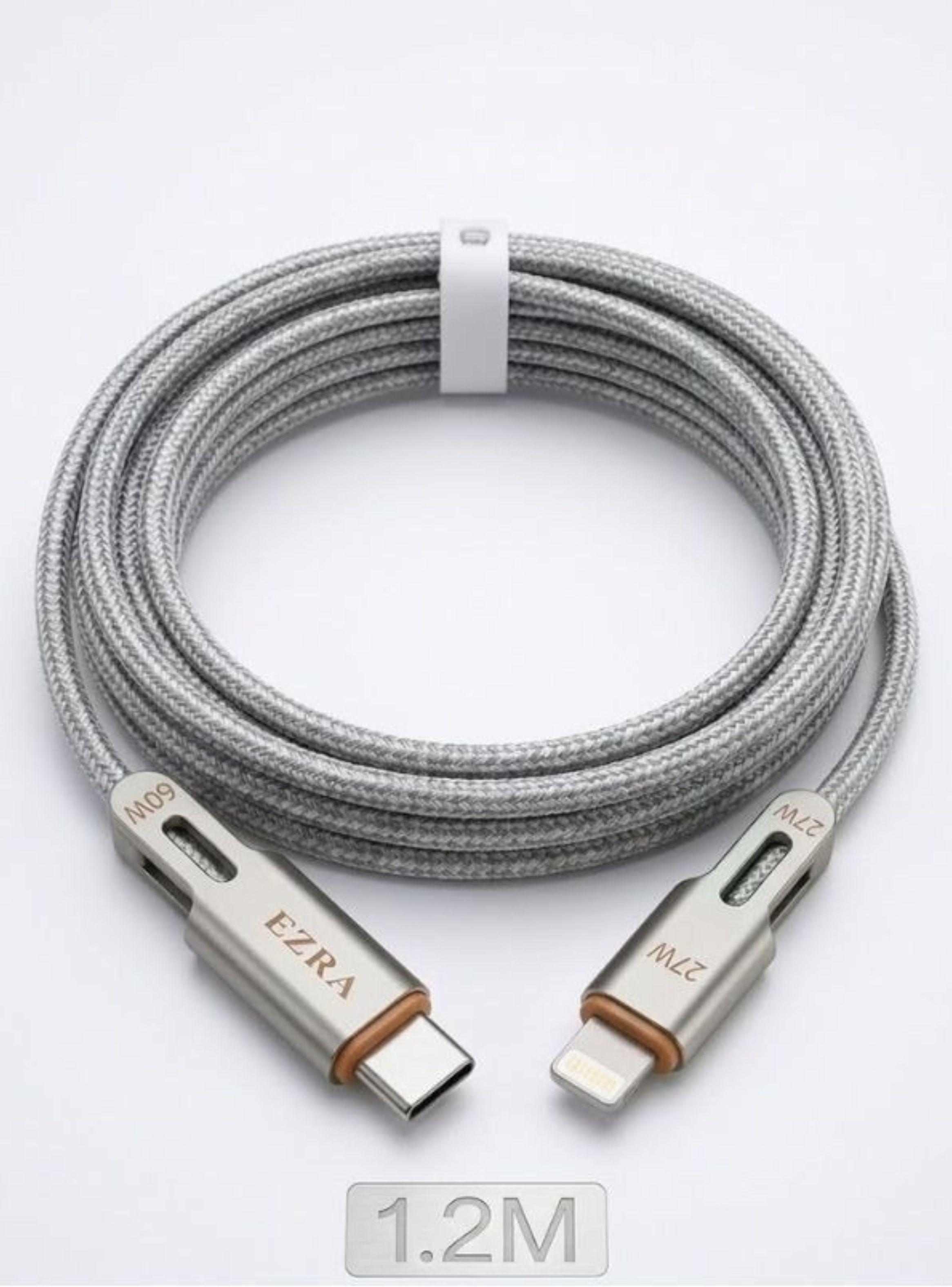 Cable 2en1 USB-C Lightning EZRA 60W Carga Rápida Trenzado 1.2M-2