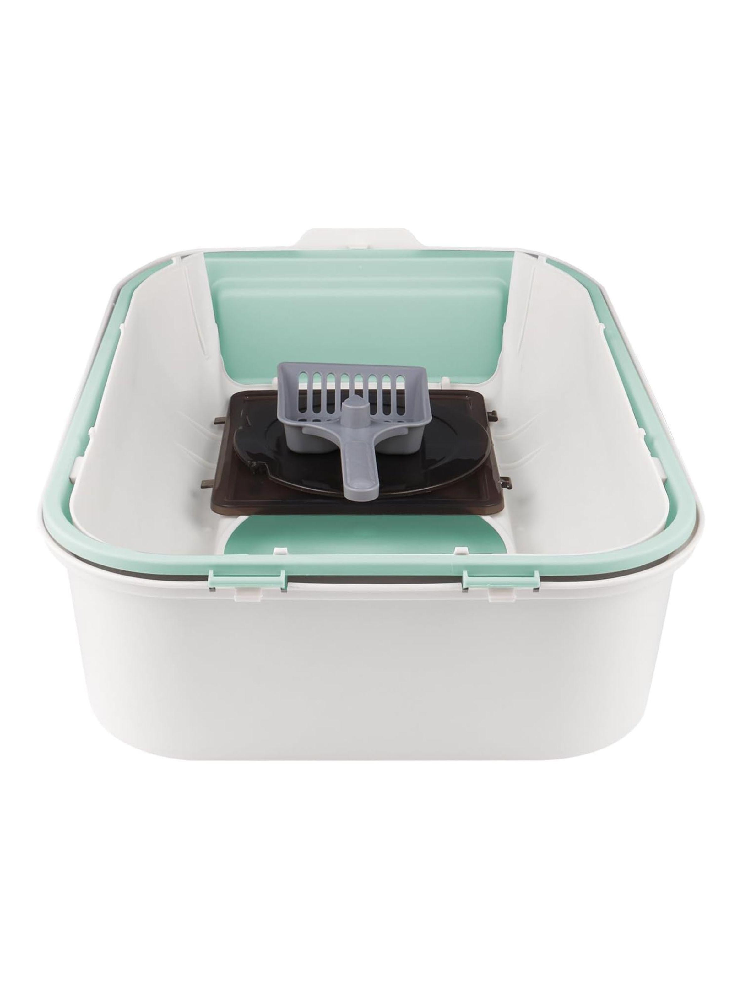 Arenero Para Gatos Baño Cerrado Antisalpicaduras Con Pala Celeste-2