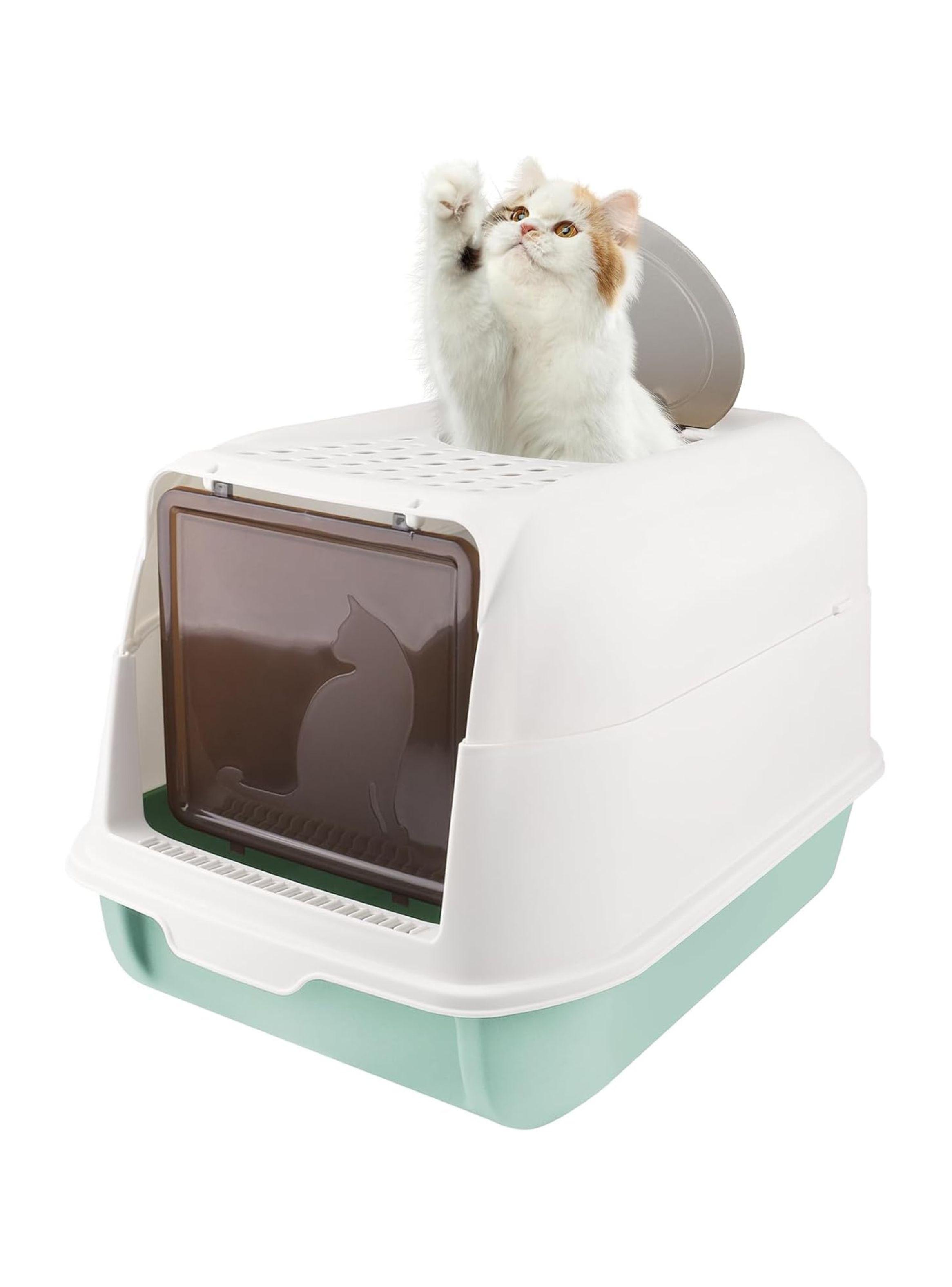 Arenero Para Gatos Baño Cerrado Antisalpicaduras Con Pala Celeste-4