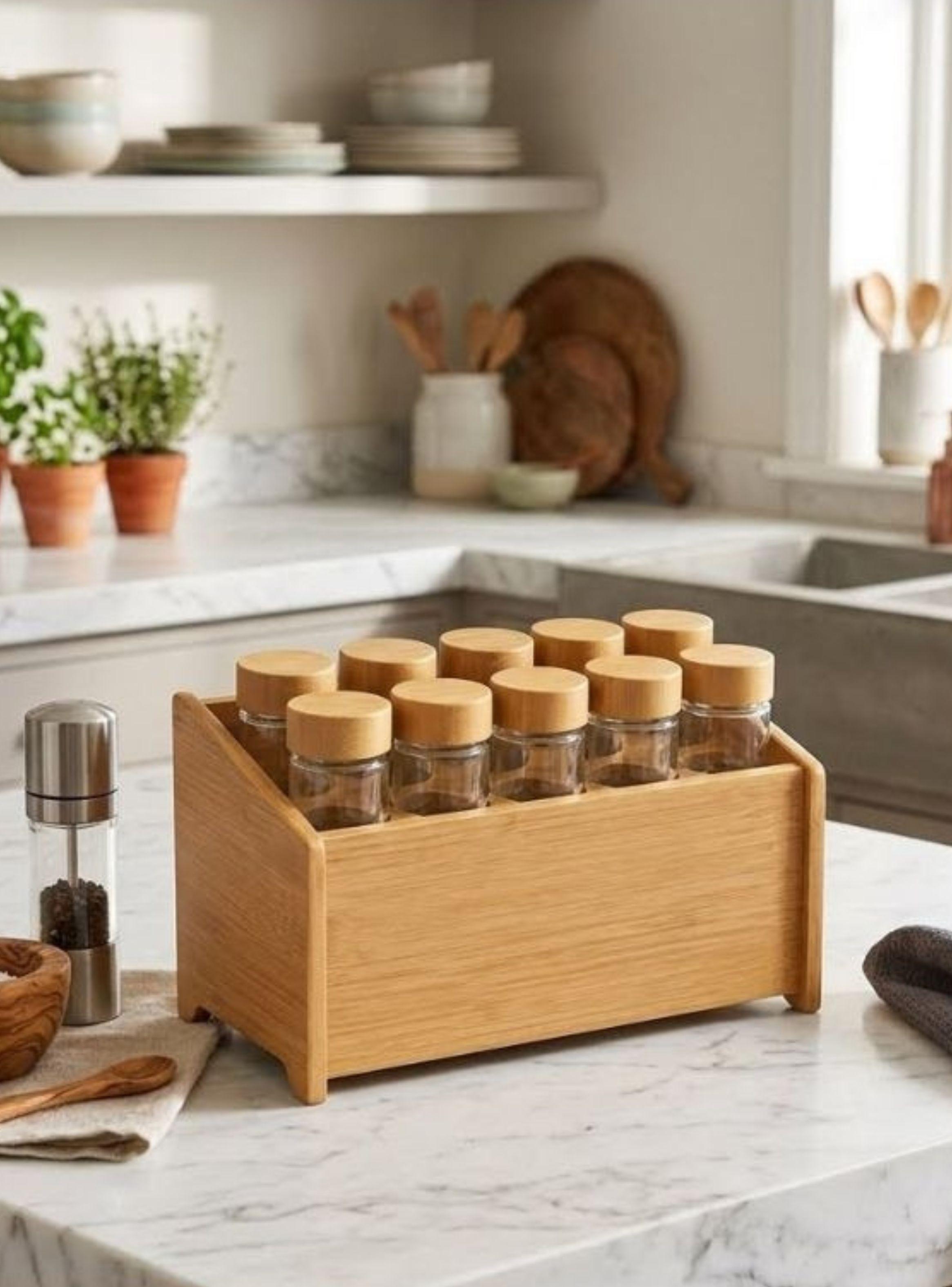 Organizador Especias Bambú 10 Frascos Cocina-2