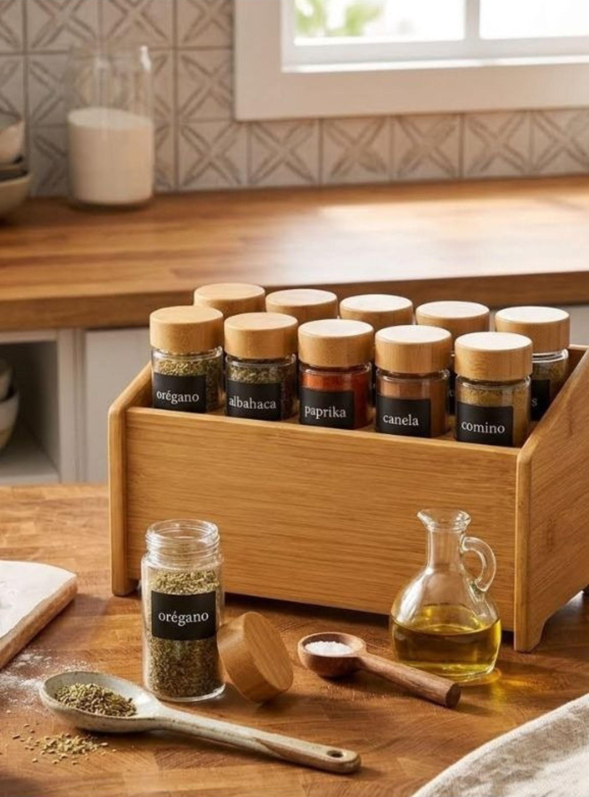 Organizador Especias Bambú 10 Frascos Cocina-3