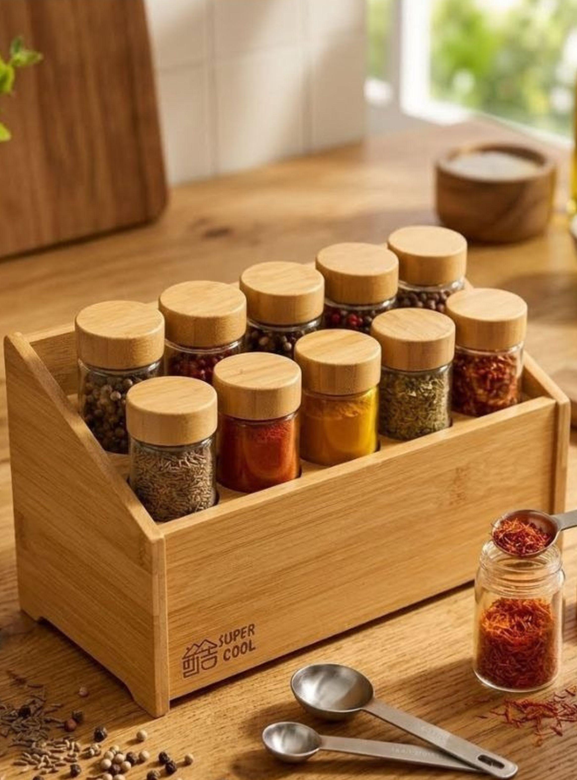 Organizador Especias Bambú 10 Frascos Cocina-4