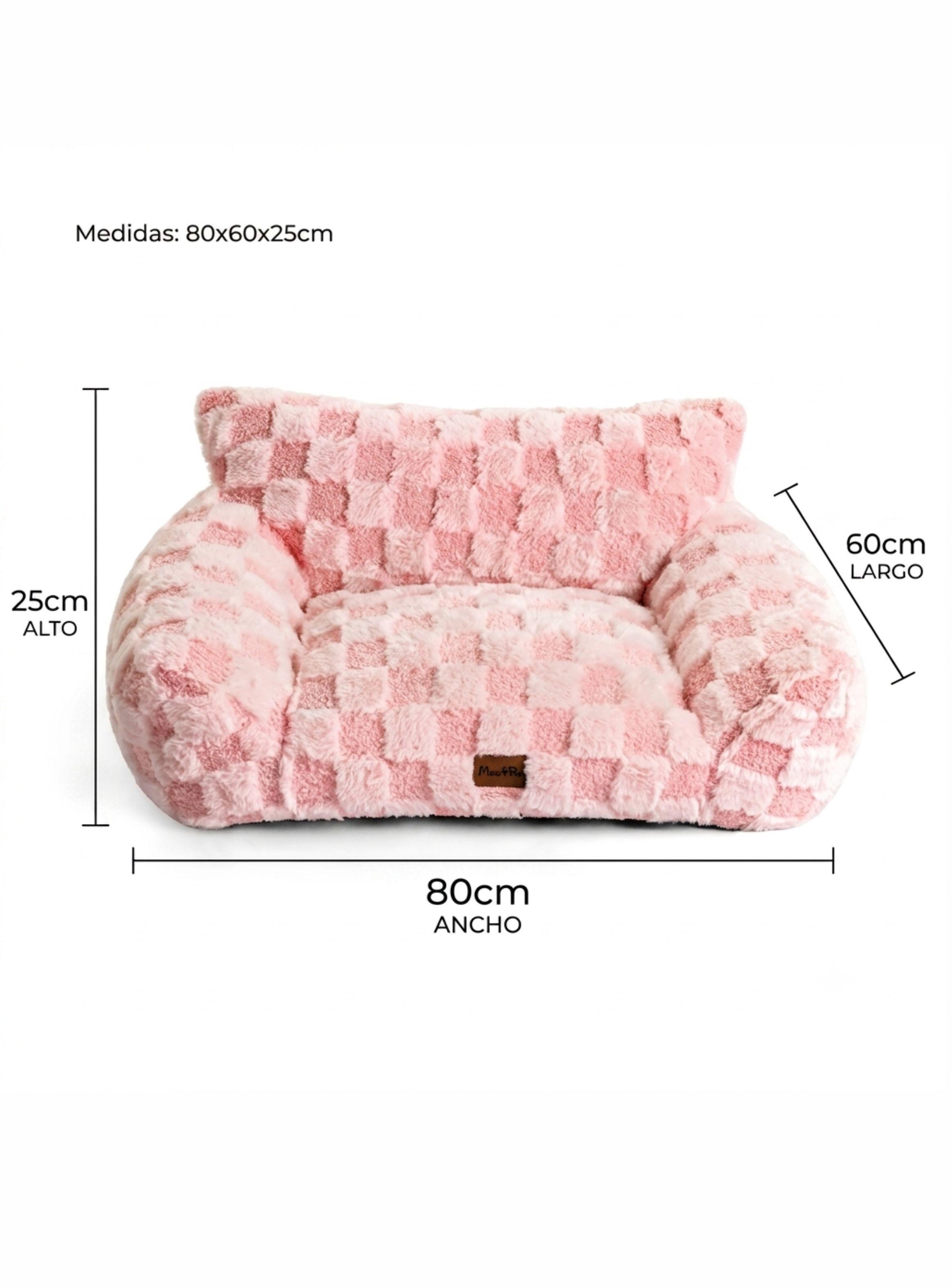 Cama Sofá Para Perros Y Gatos Diseño Cuadros Rosa Lavable Talla M-2