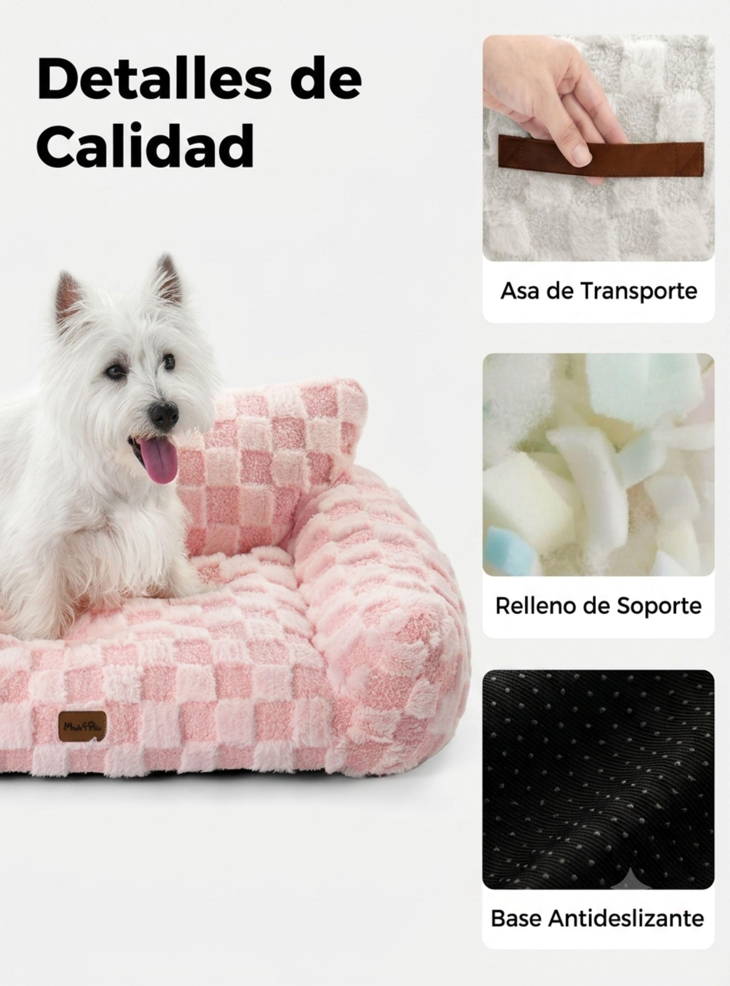 Cama Sofá Para Perros Y Gatos Diseño Cuadros Rosa Lavable Talla M-7