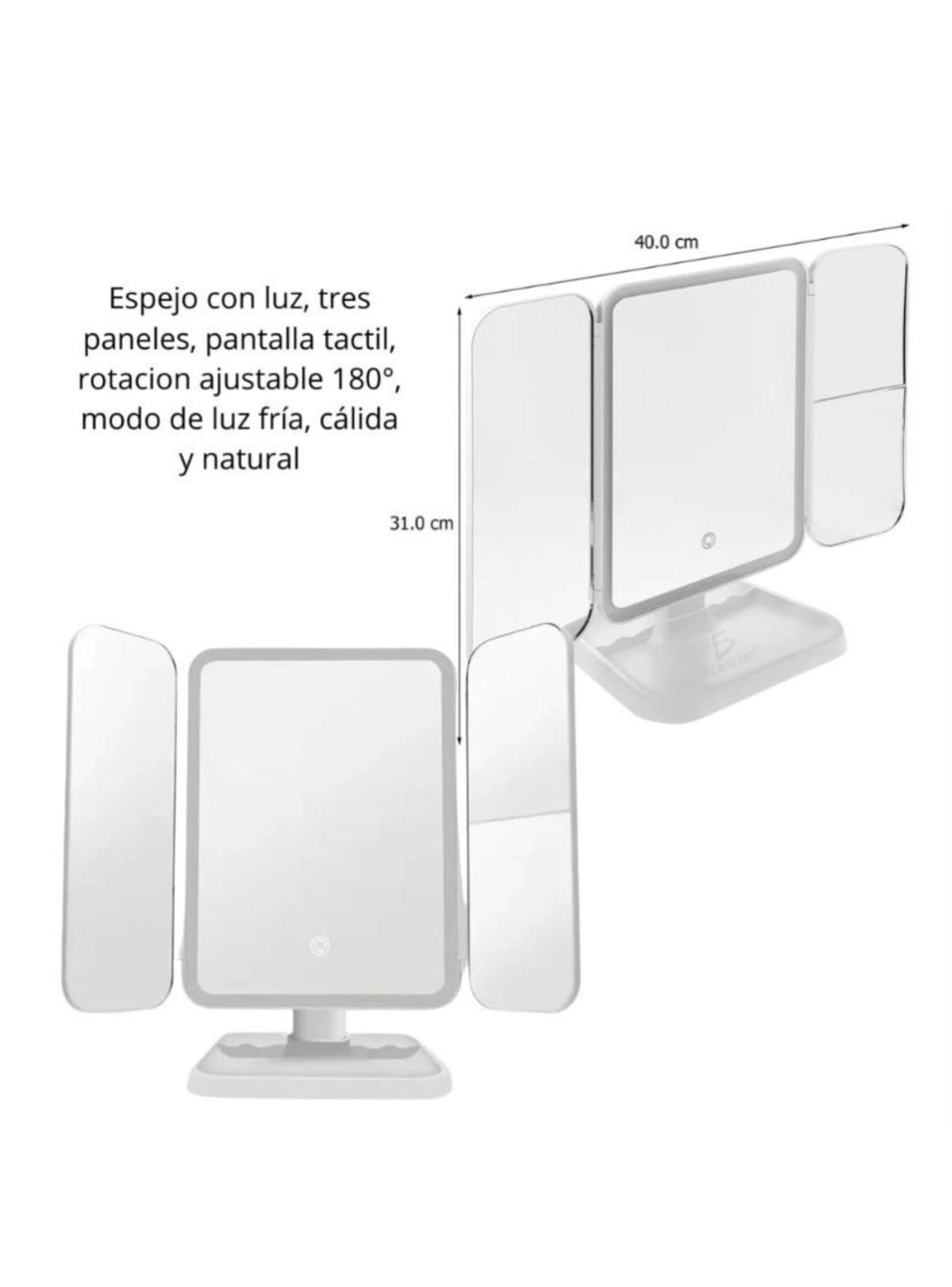  Espejo Maquillaje LED Triple Plegable Luz Ajustable Cosmético-2