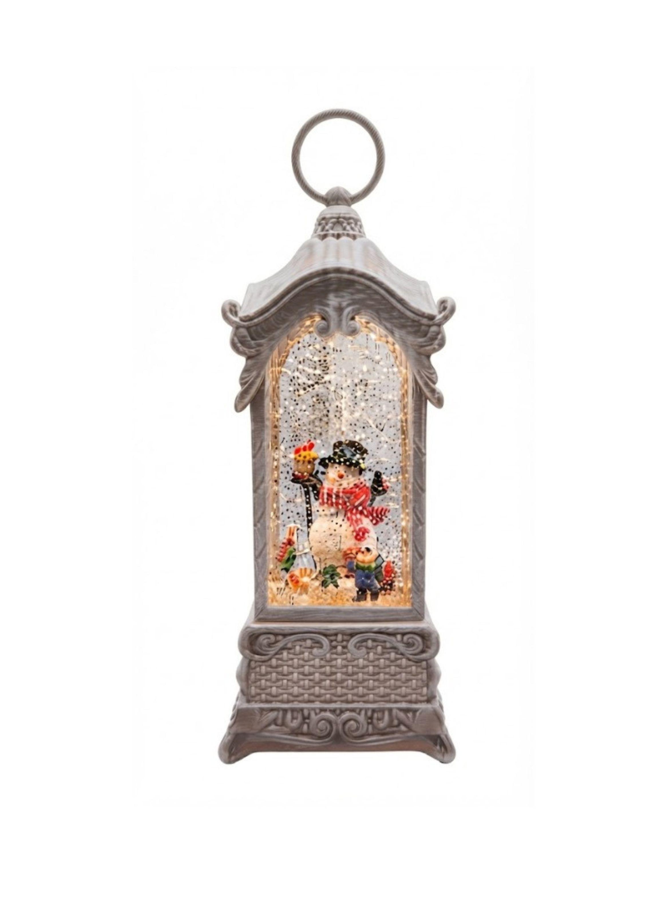  Linterna Navideña Led Con Nieve Giratoria Y Muñeco De Nieve 25.6cm-0