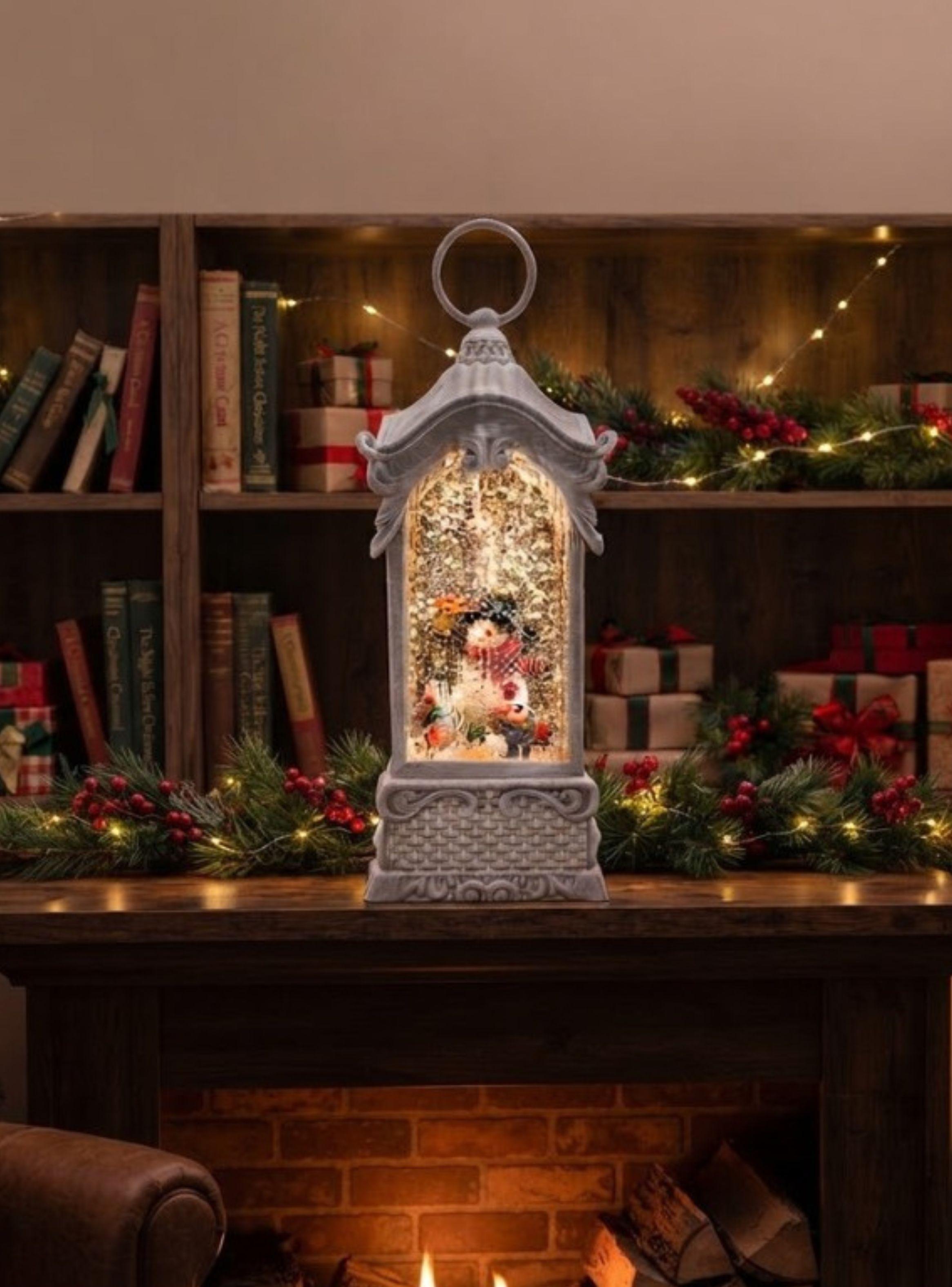  Linterna Navideña Led Con Nieve Giratoria Y Muñeco De Nieve 25.6cm-2