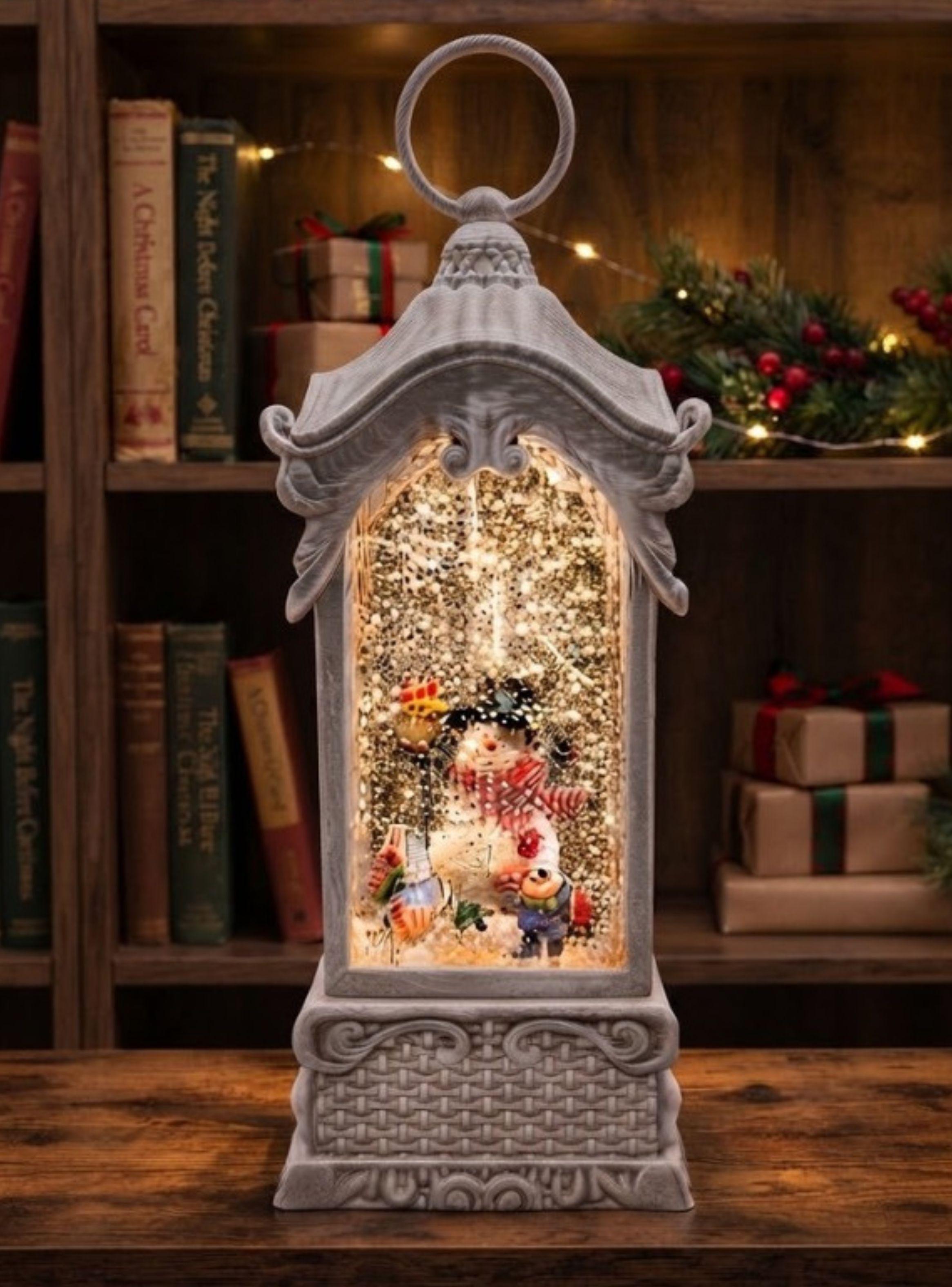  Linterna Navideña Led Con Nieve Giratoria Y Muñeco De Nieve 25.6cm-3