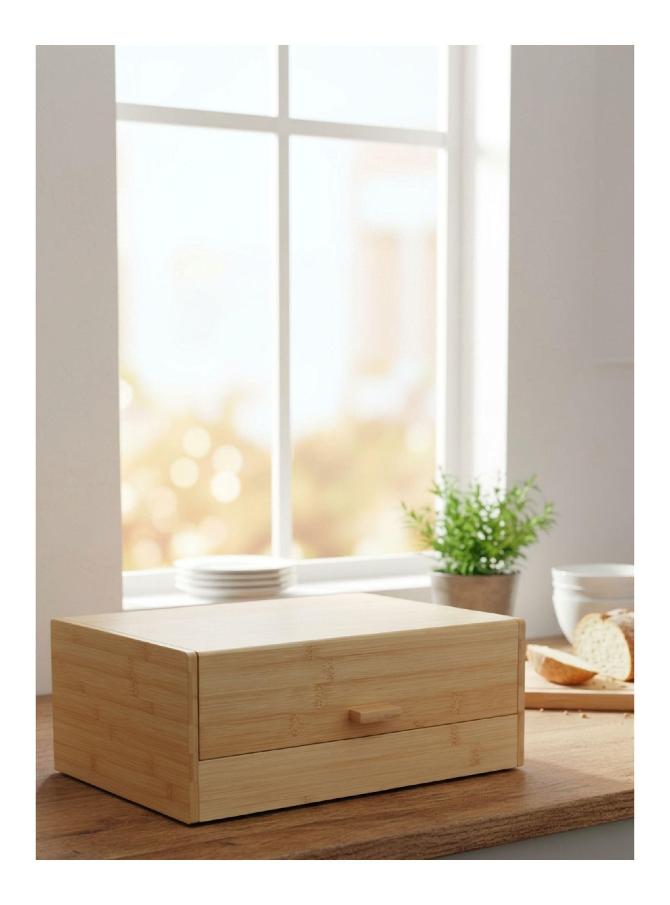 Panera De Bambú Con Tapa Caja Organizadora De Pan 40x23cm-1