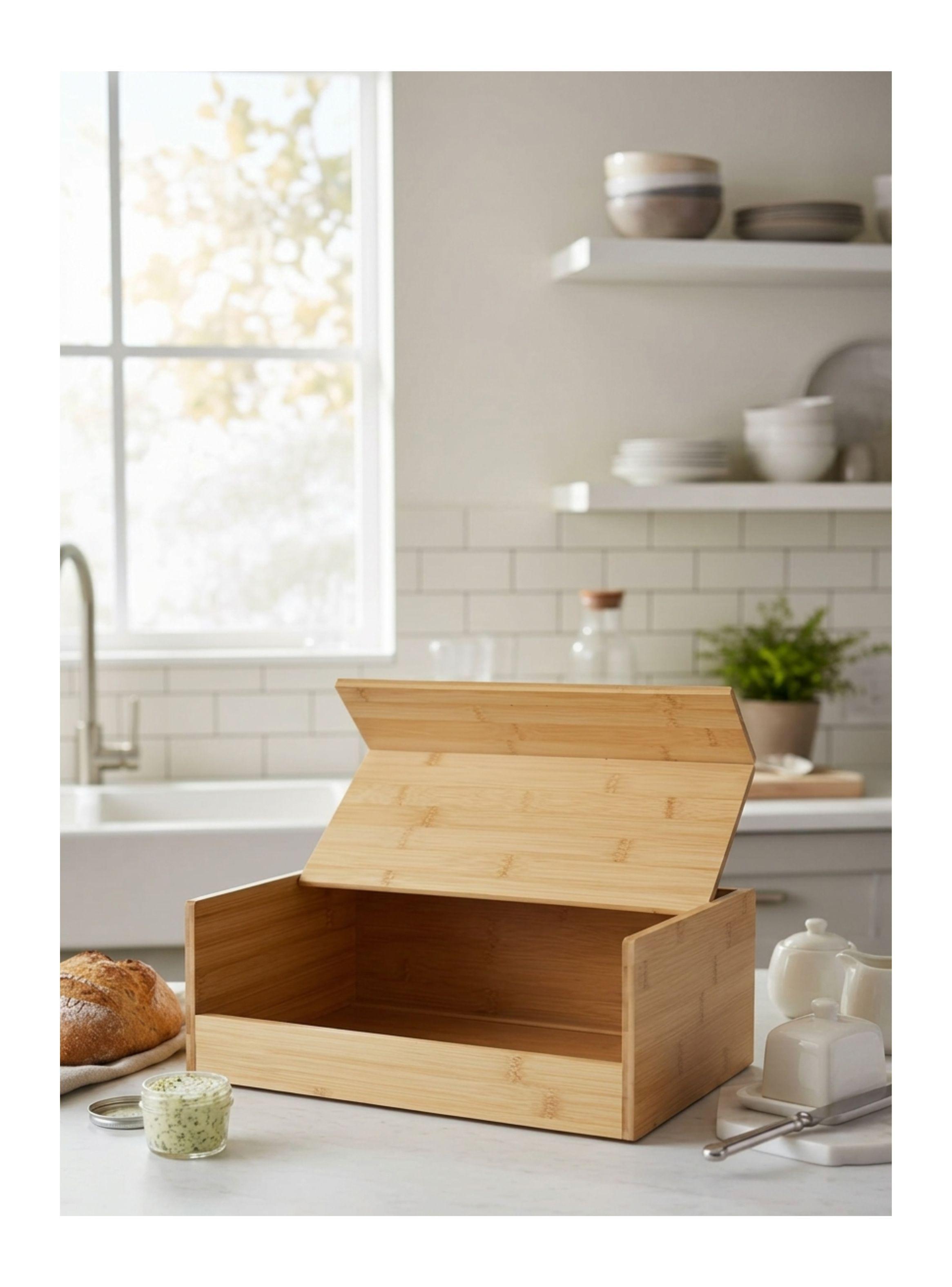 Panera De Bambú Con Tapa Caja Organizadora De Pan 40x23cm-2