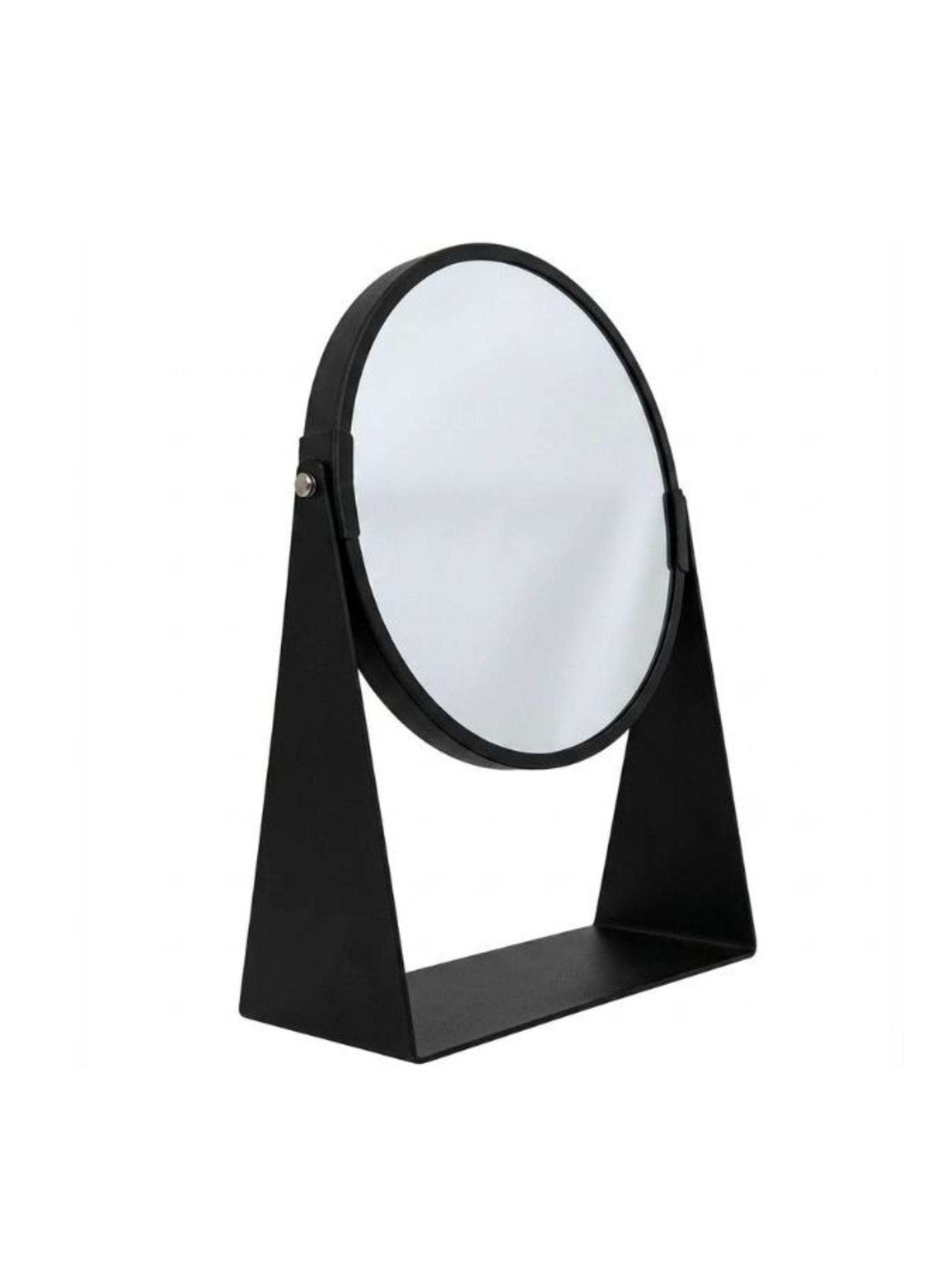  Espejo Maquillaje Mesa Redondo Negro Metálico Minimalista Con Base-0