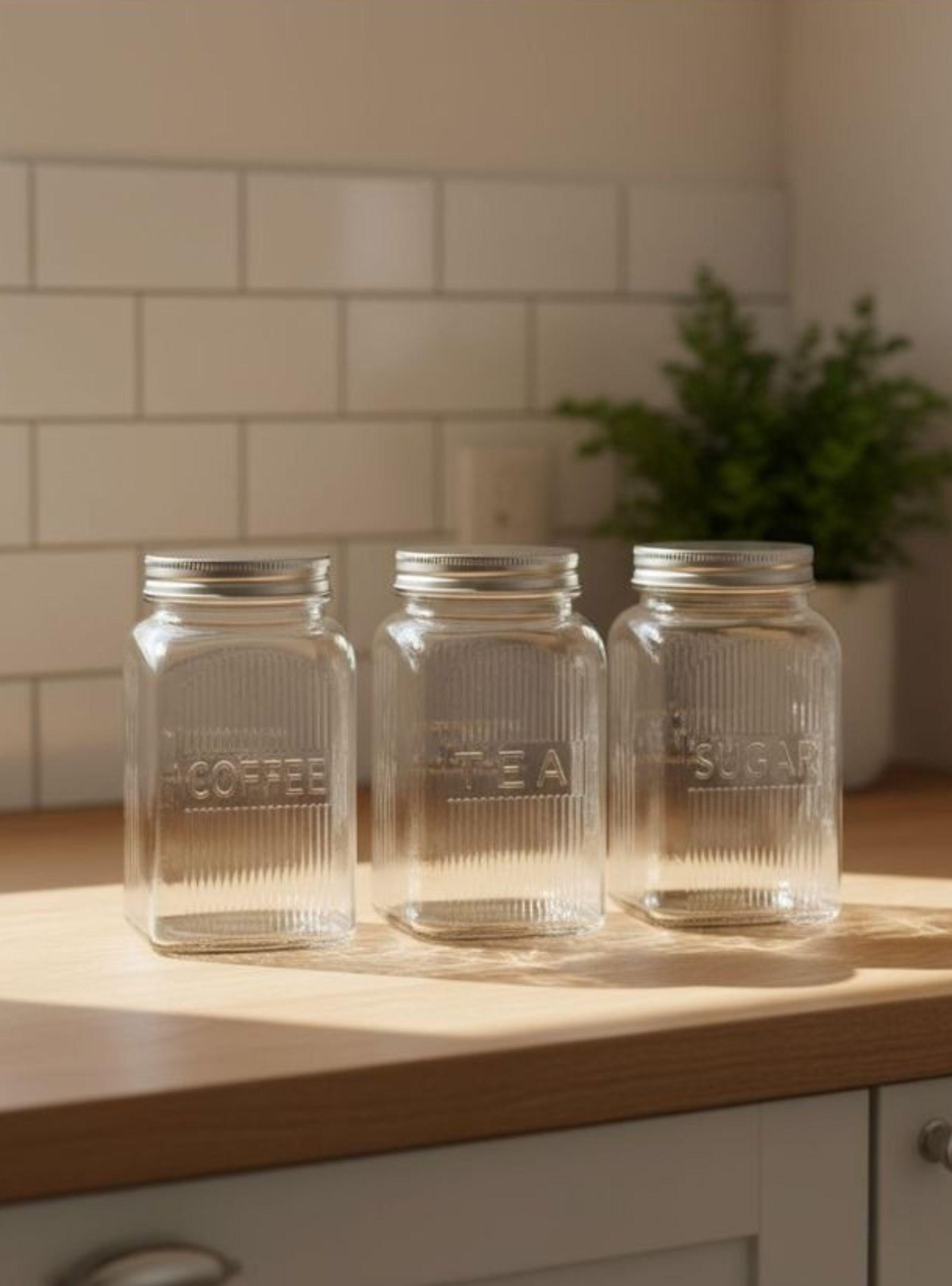 Juego De 3 Frascos Almacenamiento Cocina Vidrio-3