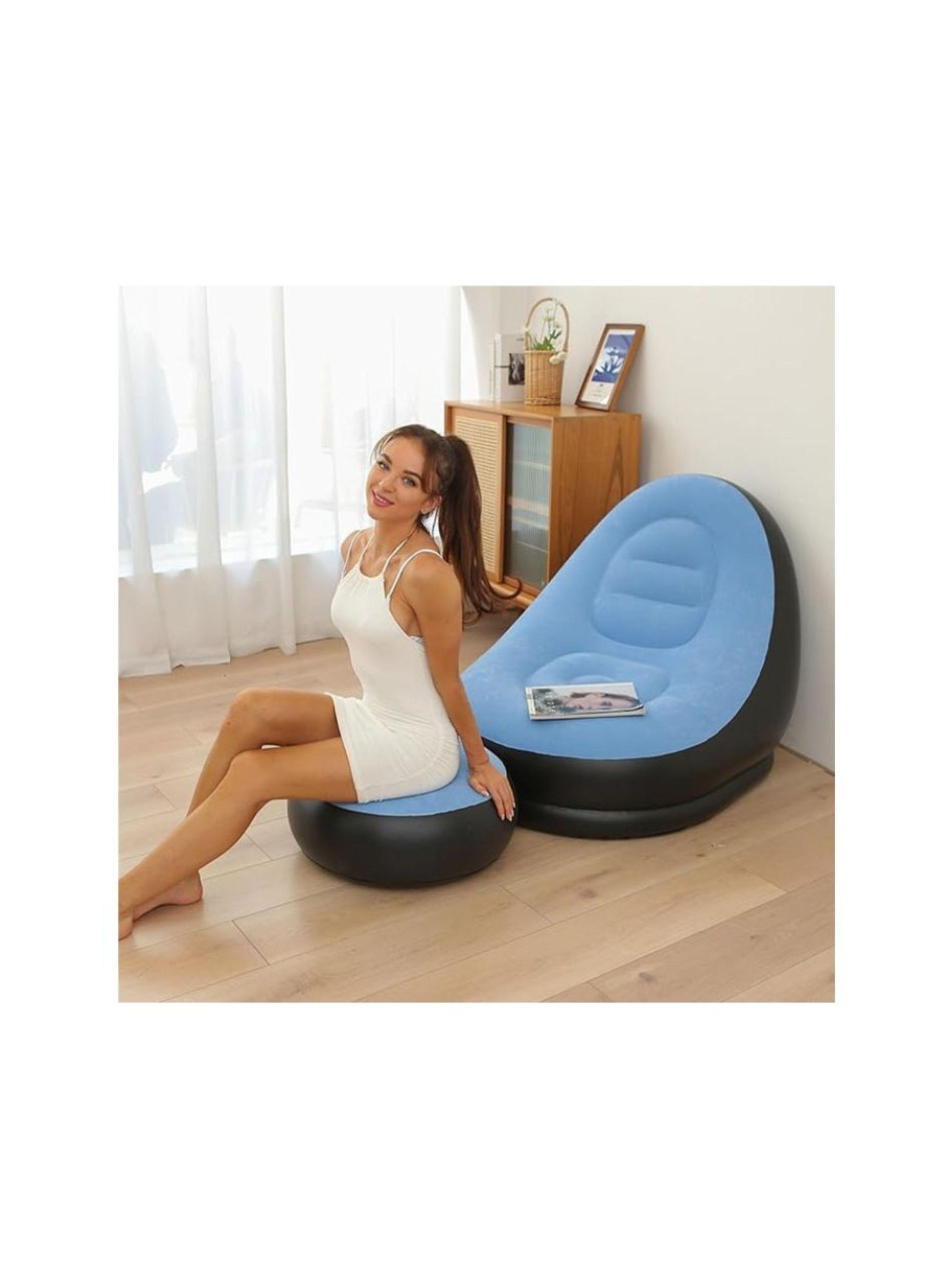 Sofá Sillón Inflable con Reposapiés Portátil y Confortable-2