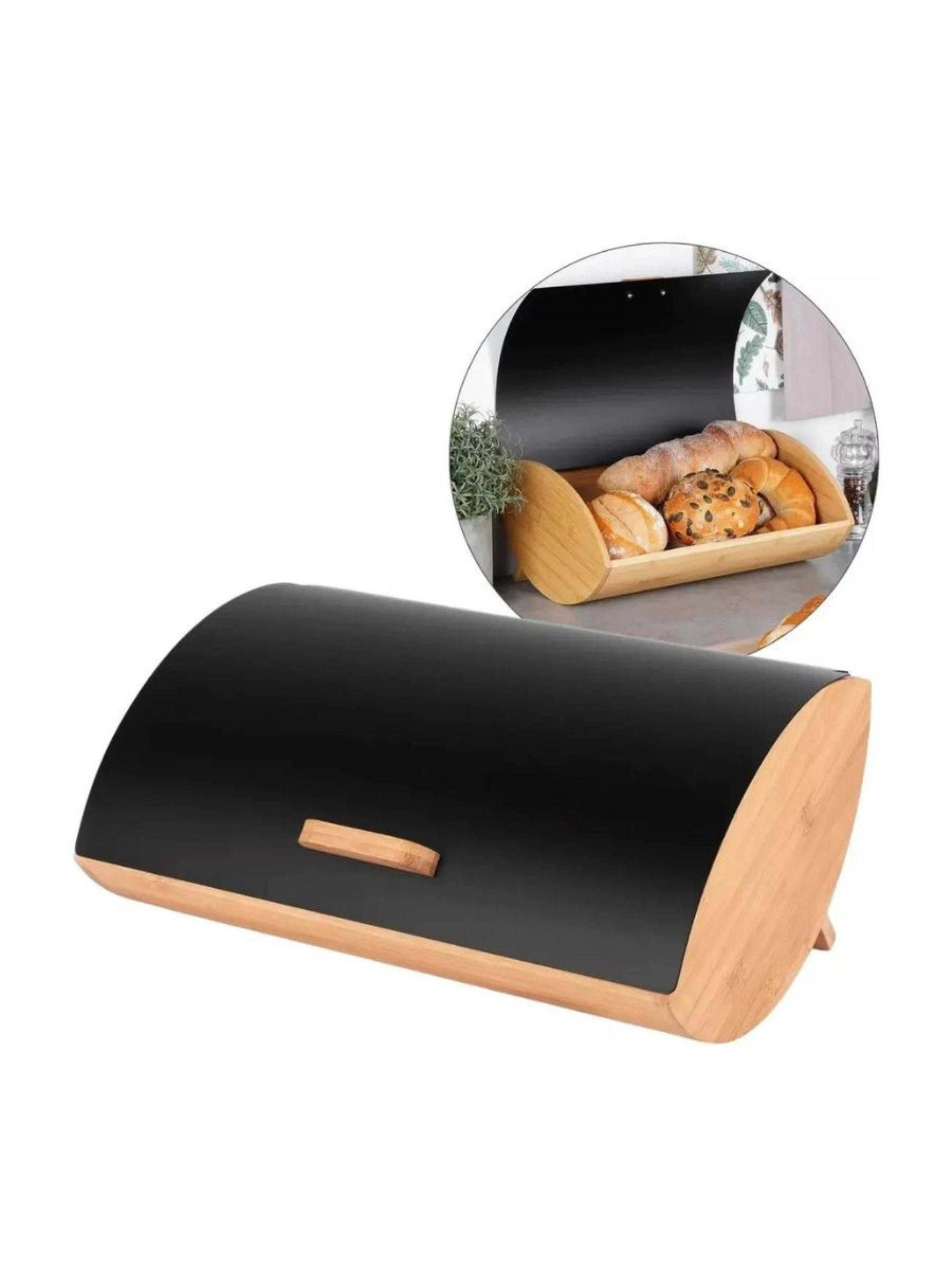 Panera De Bambú Con Tapa Negra Organizador De Cocina-2