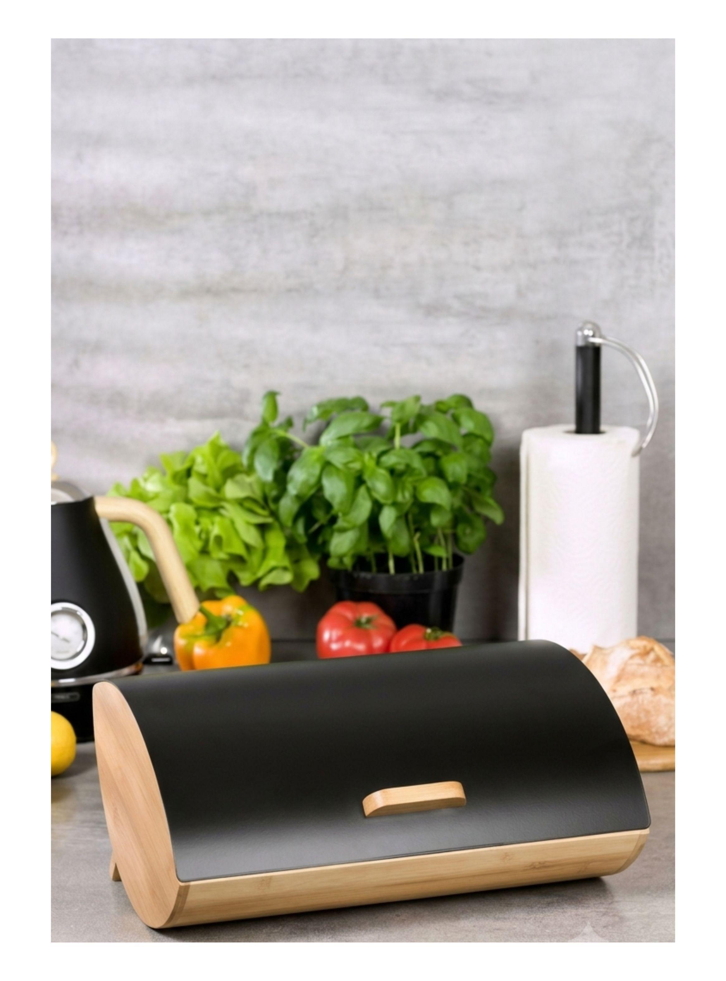 Panera De Bambú Con Tapa Negra Organizador De Cocina-3