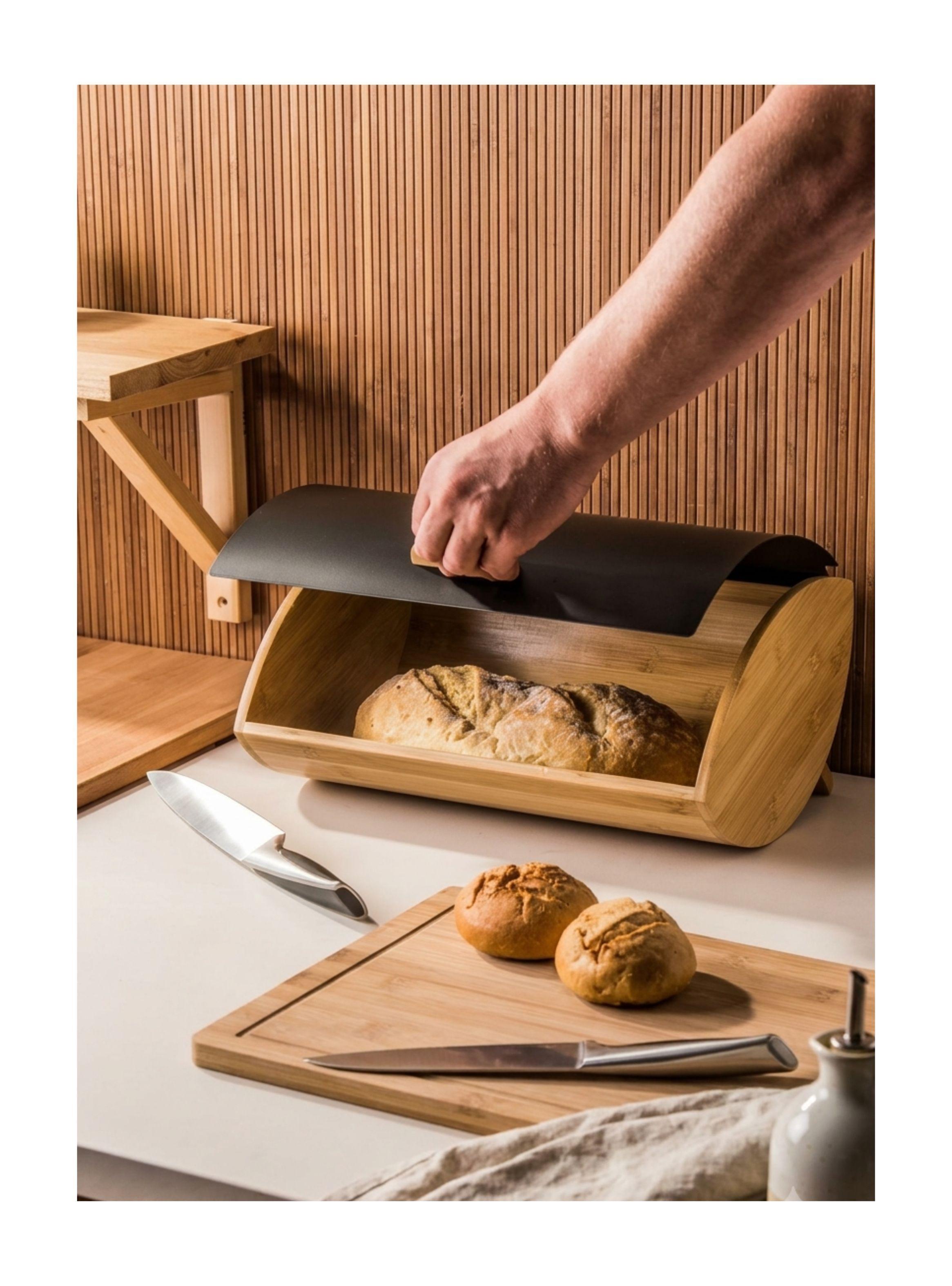 Panera De Bambú Con Tapa Negra Organizador De Cocina-4