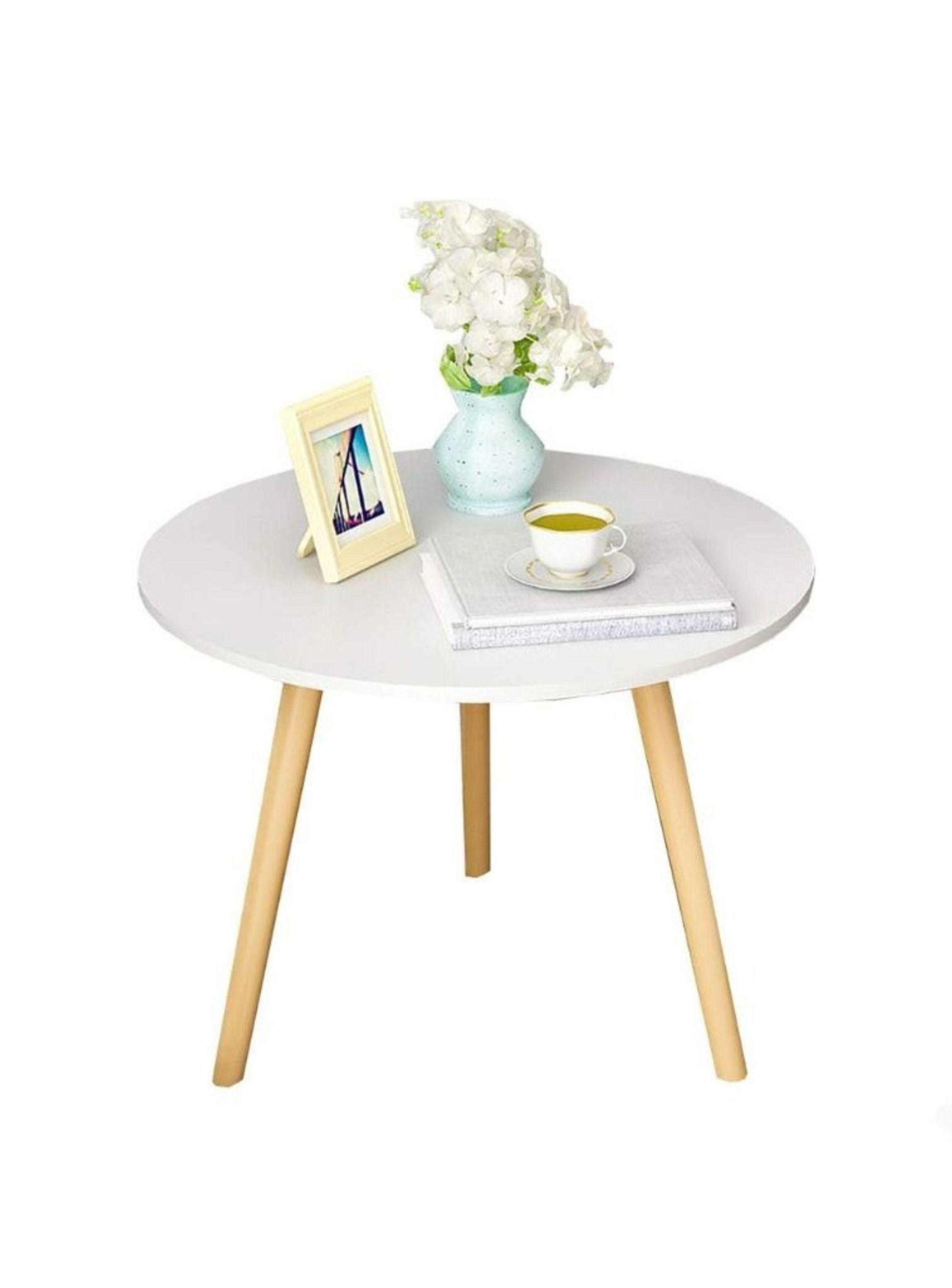   Mesa De Centro Redonda Nórdica 40x40x55cm Auxiliar Living Blanca -0