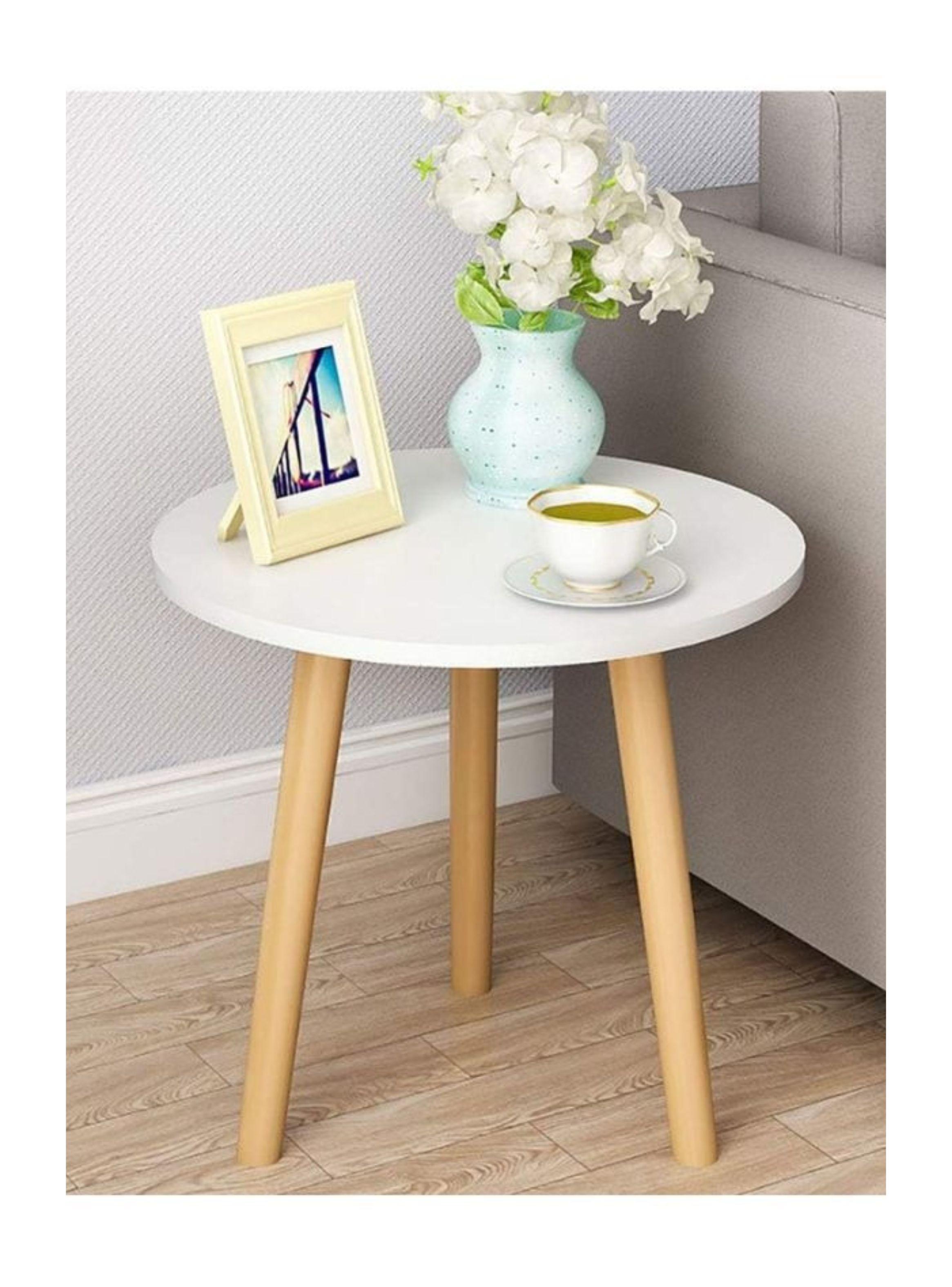   Mesa De Centro Redonda Nórdica 40x40x55cm Auxiliar Living Blanca -3