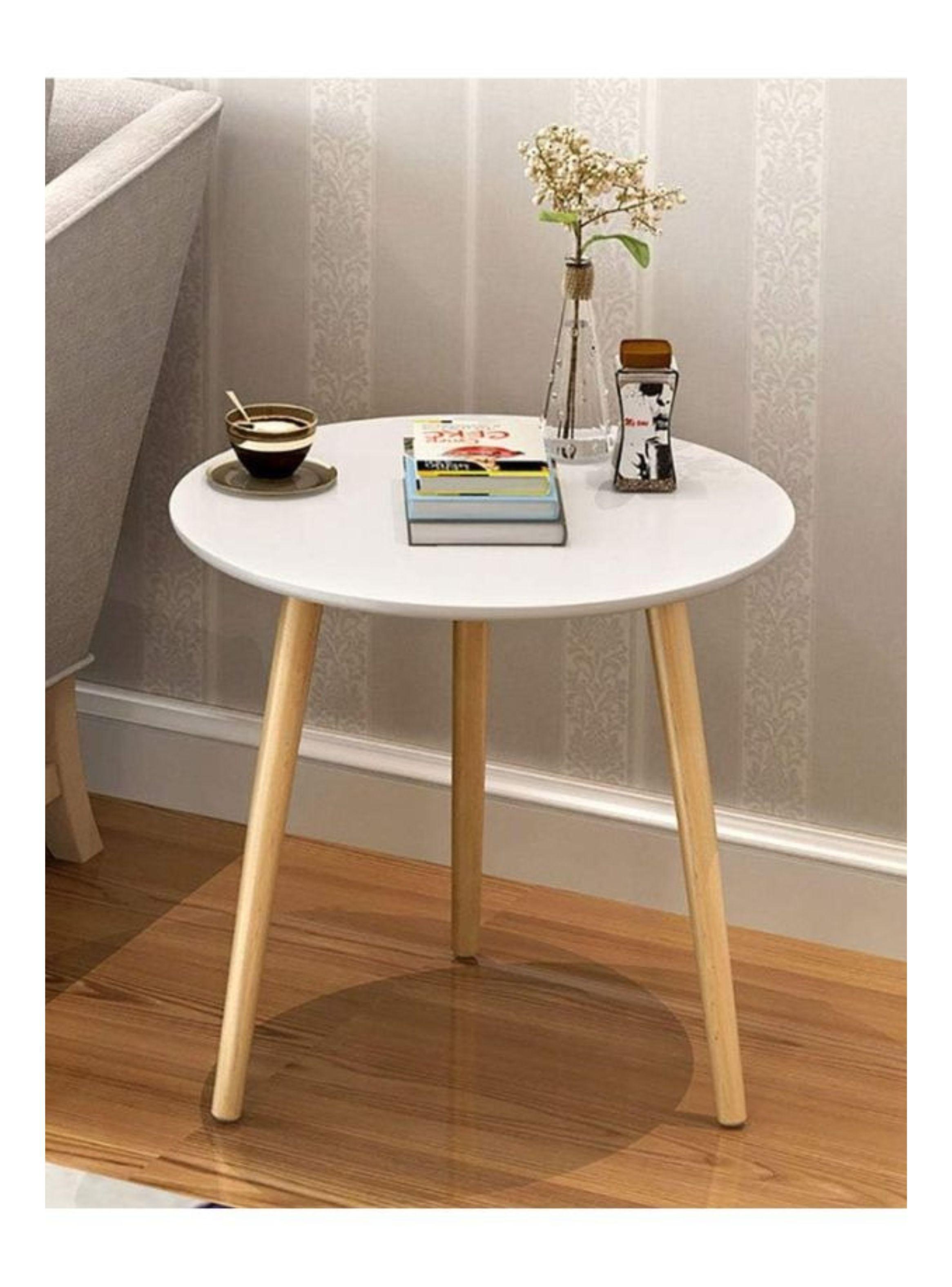   Mesa De Centro Redonda Nórdica 40x40x55cm Auxiliar Living Blanca -2