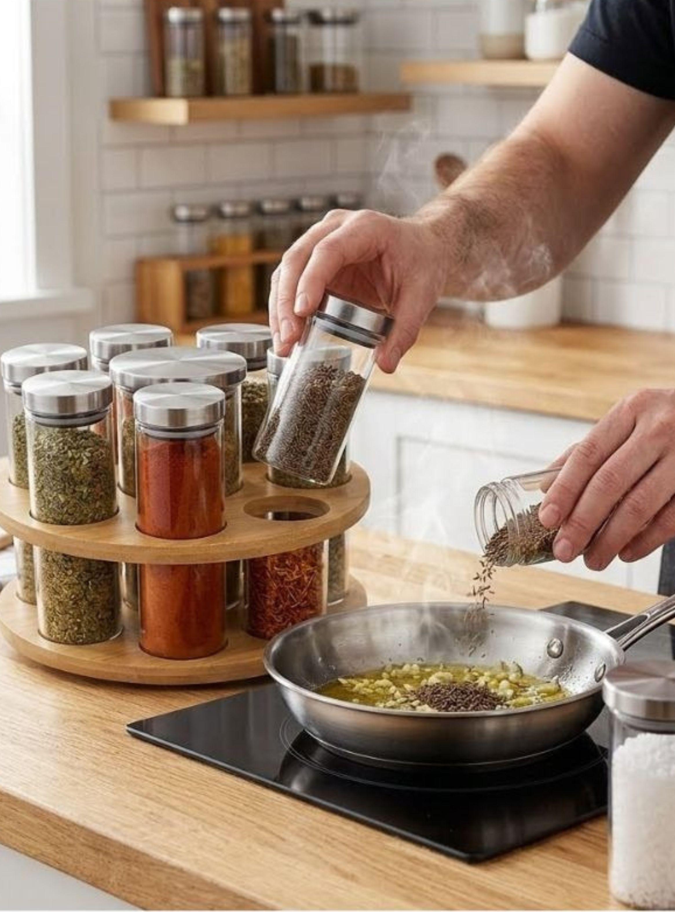 Organizador Especias Giratorio Bambú 8 Frascos Cocina-3