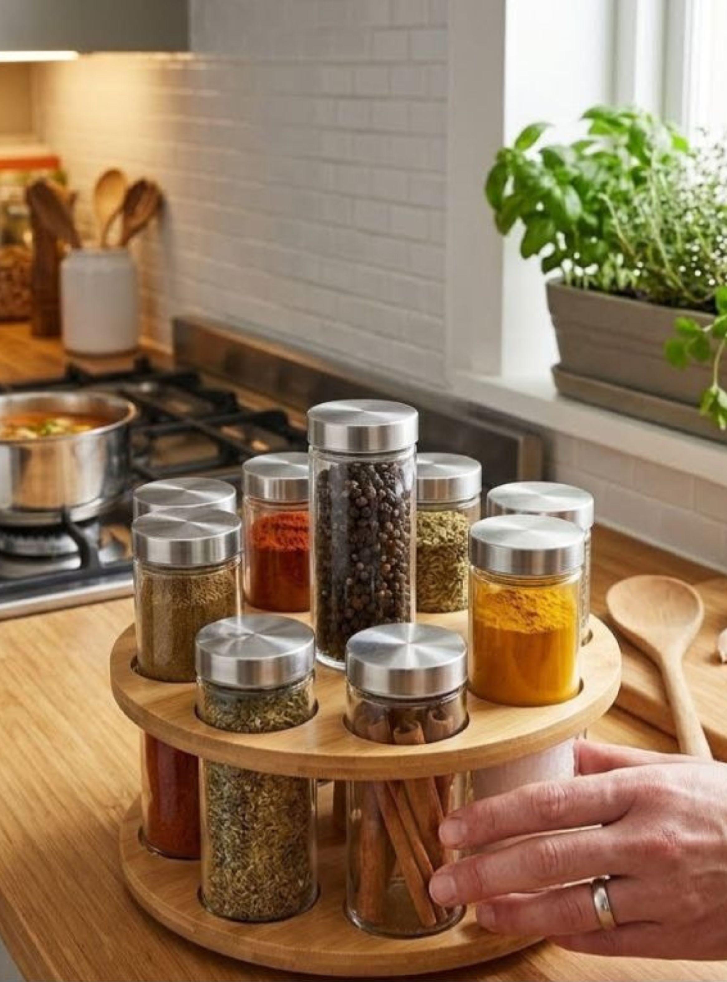 Organizador Especias Giratorio Bambú 8 Frascos Cocina-4