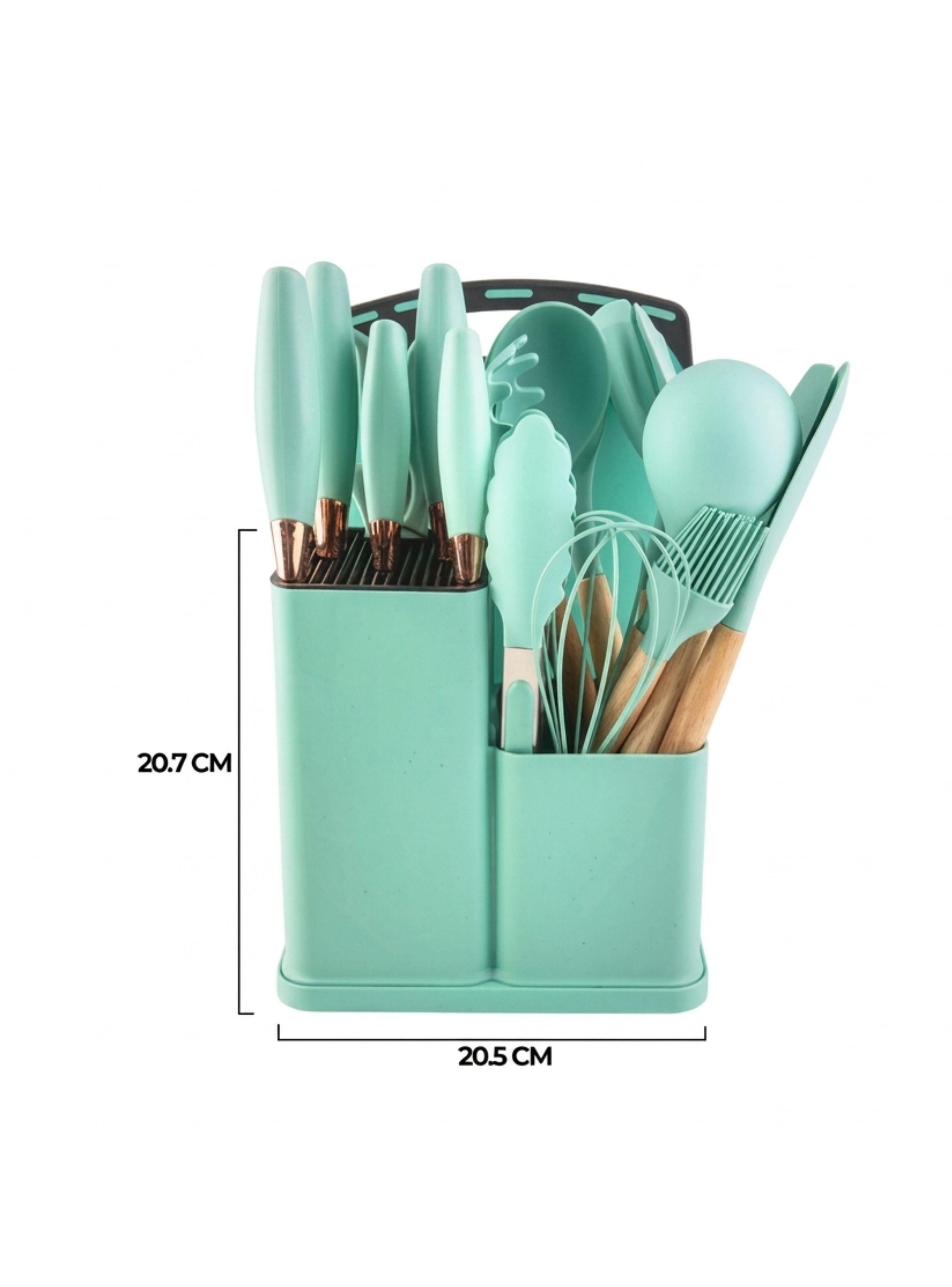  Set 19 Utensilios Juego De Cocina Silicona Antiadherentes Verde Claro-2