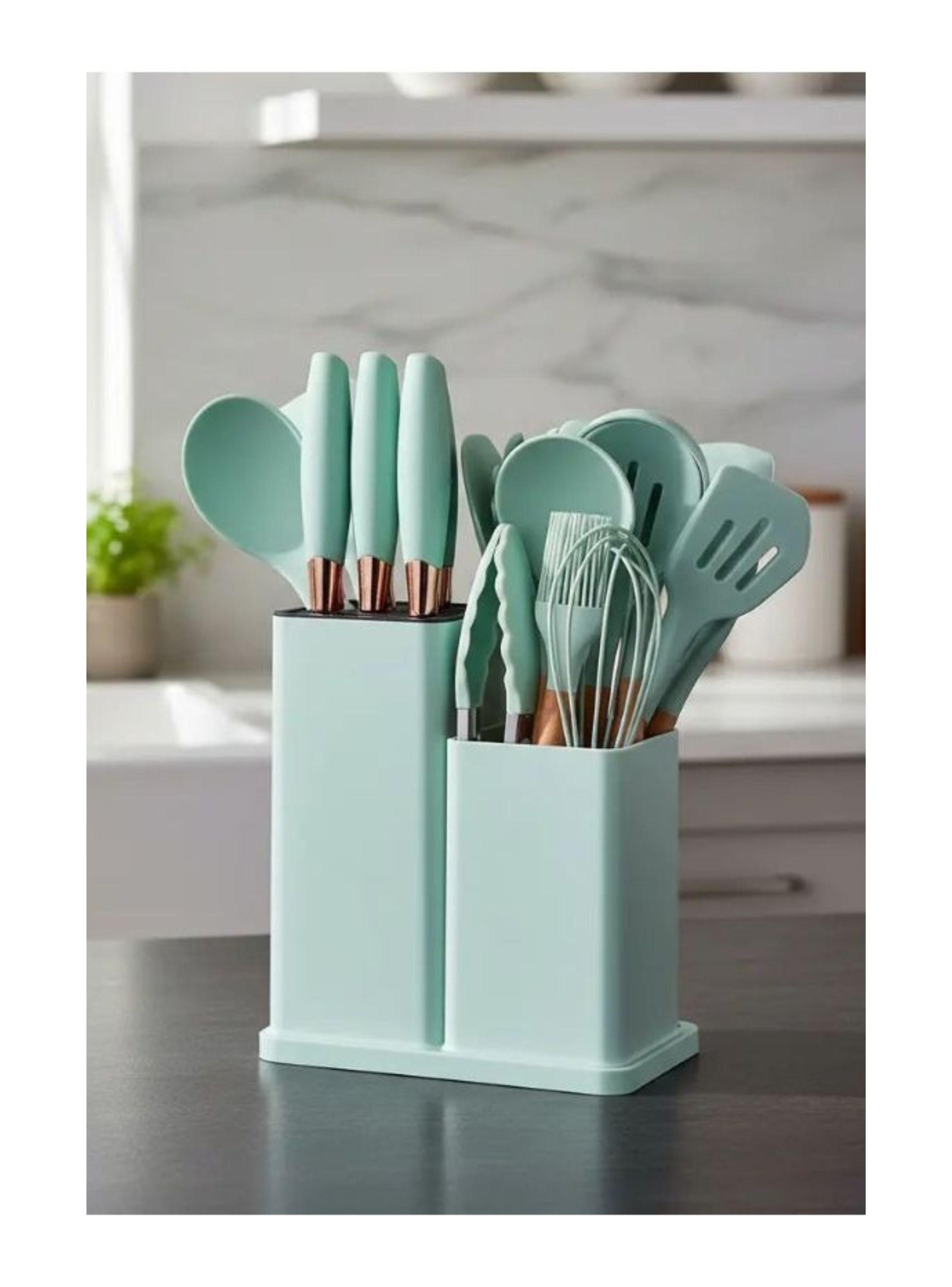  Set 19 Utensilios Juego De Cocina Silicona Antiadherentes Verde Claro-3