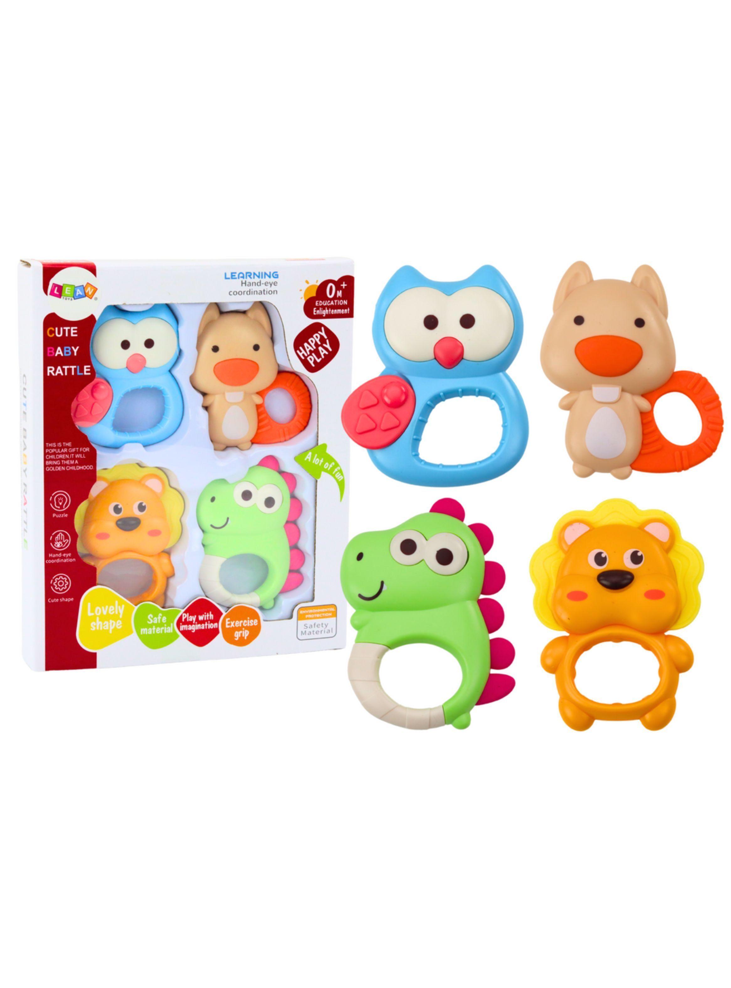 Set de 4 Sonajeros y Mordedores Sensoriales para Bebé Diseños de Animalitos-0
