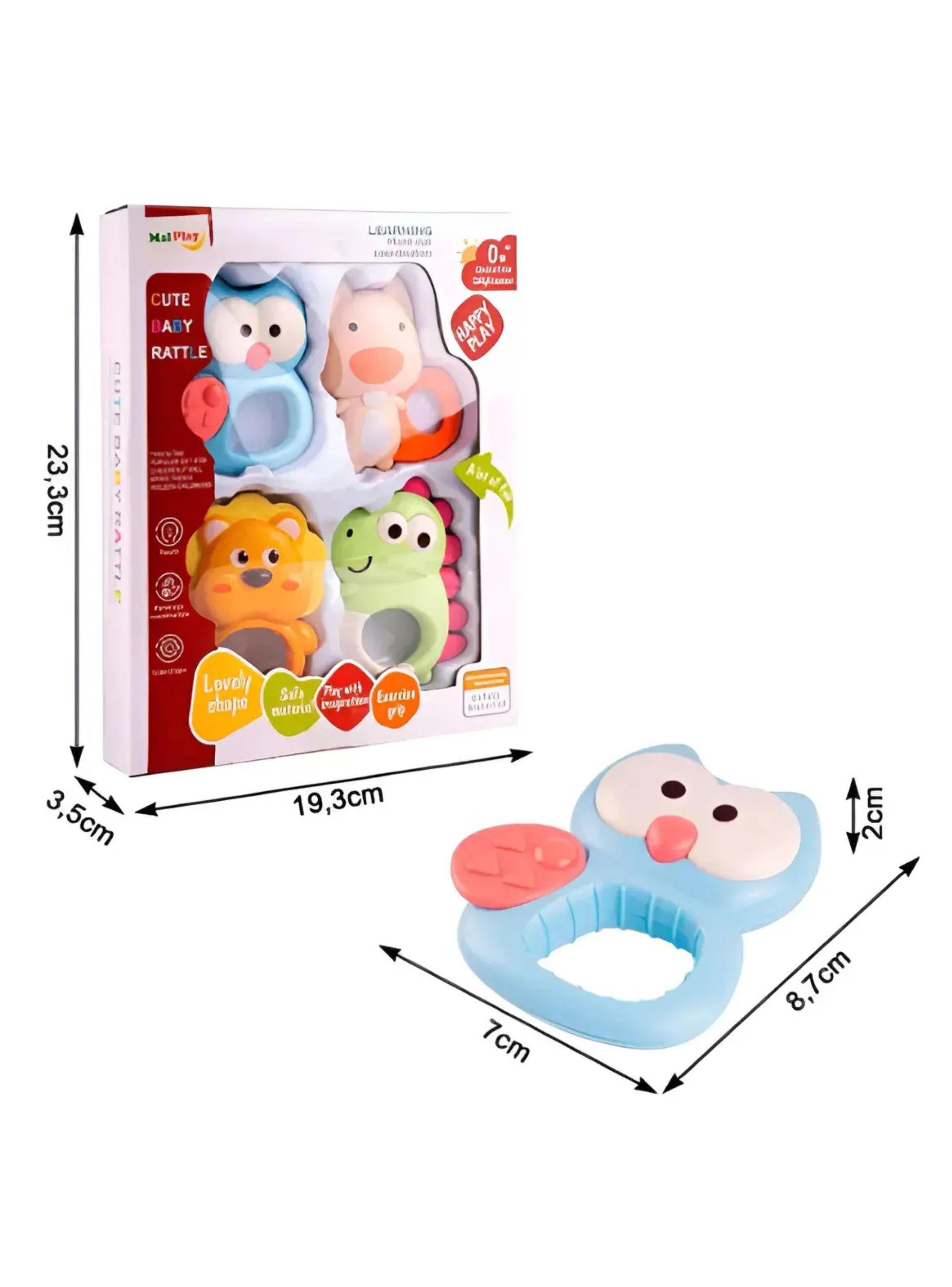 Set de 4 Sonajeros y Mordedores Sensoriales para Bebé Diseños de Animalitos-1