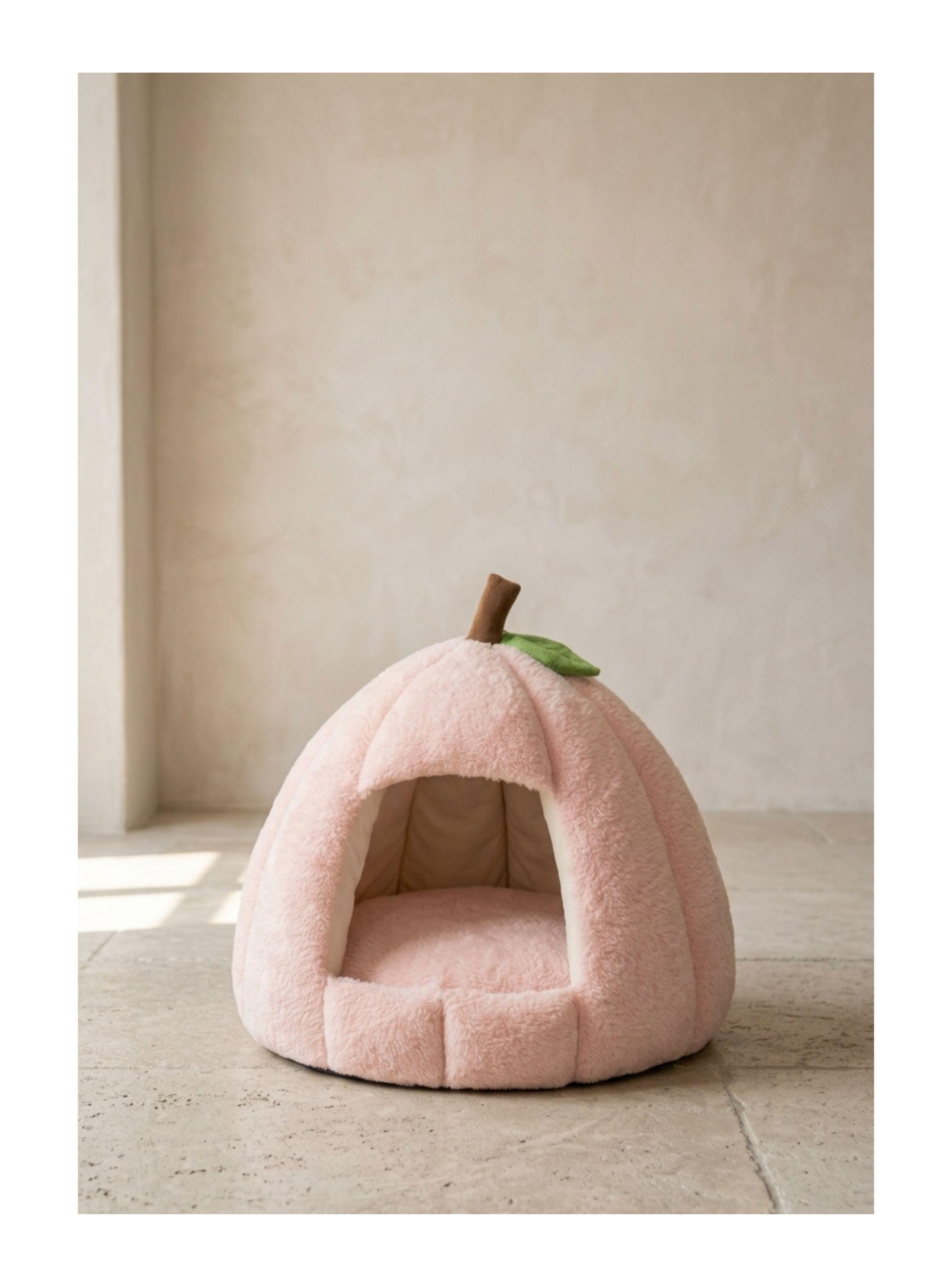 Cama Tipo Cueva Iglú Para Mascotas Perro Gato Felpa Suave Rosa -2