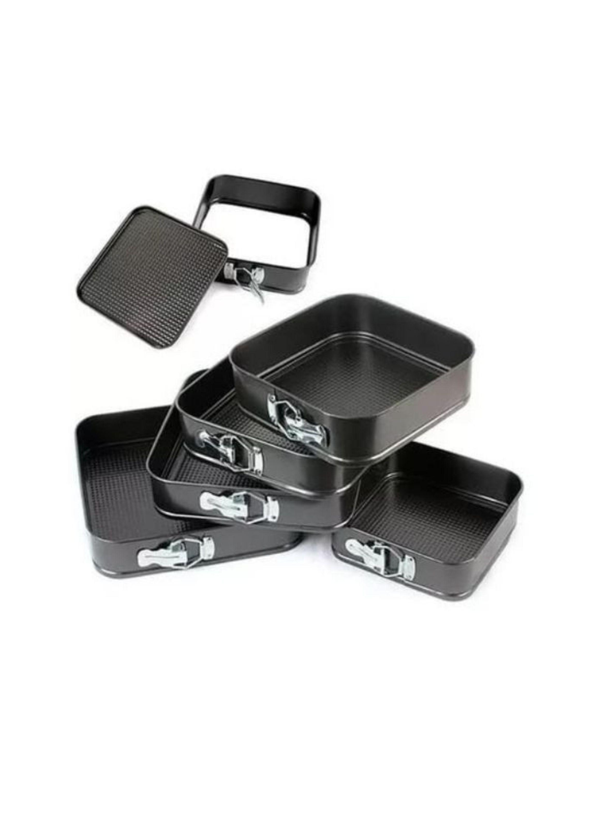 Set 5 Moldes Cuadrados Desmontables Antiadherentes Para Tortas Y Repostería-2
