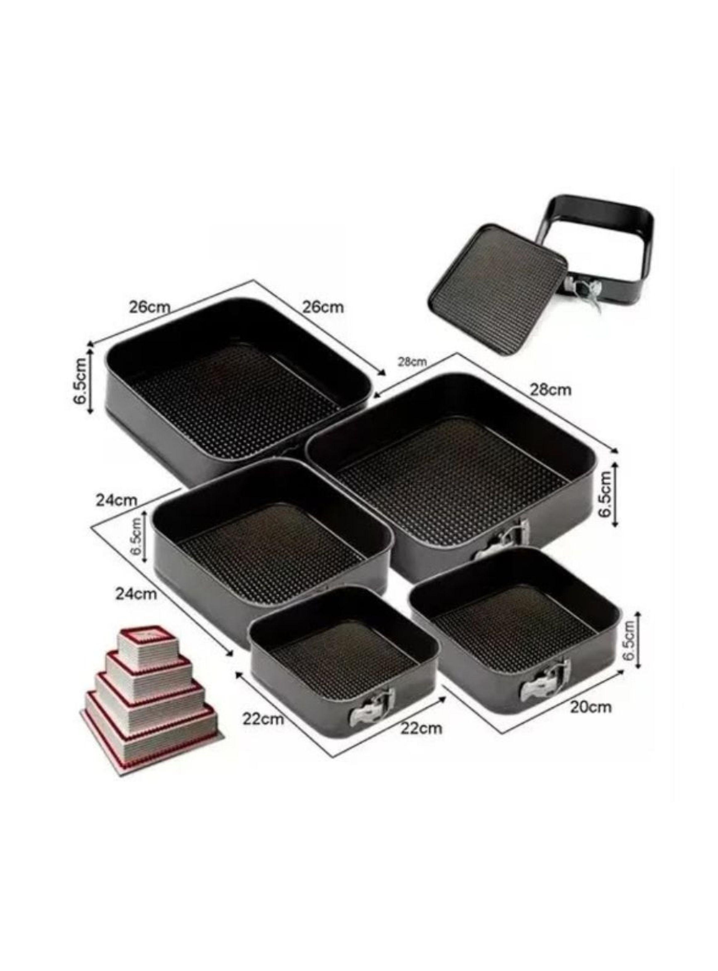 Set 5 Moldes Cuadrados Desmontables Antiadherentes Para Tortas Y Repostería-3