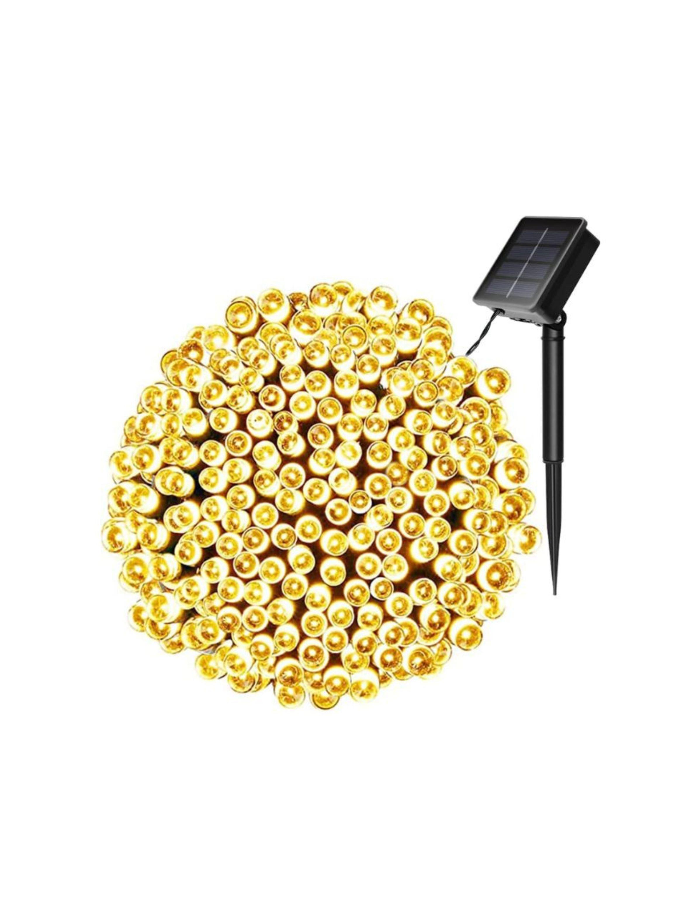 Luces De Exteriores 200 LED Amarillas Con Panel Solar 20 Metros-0