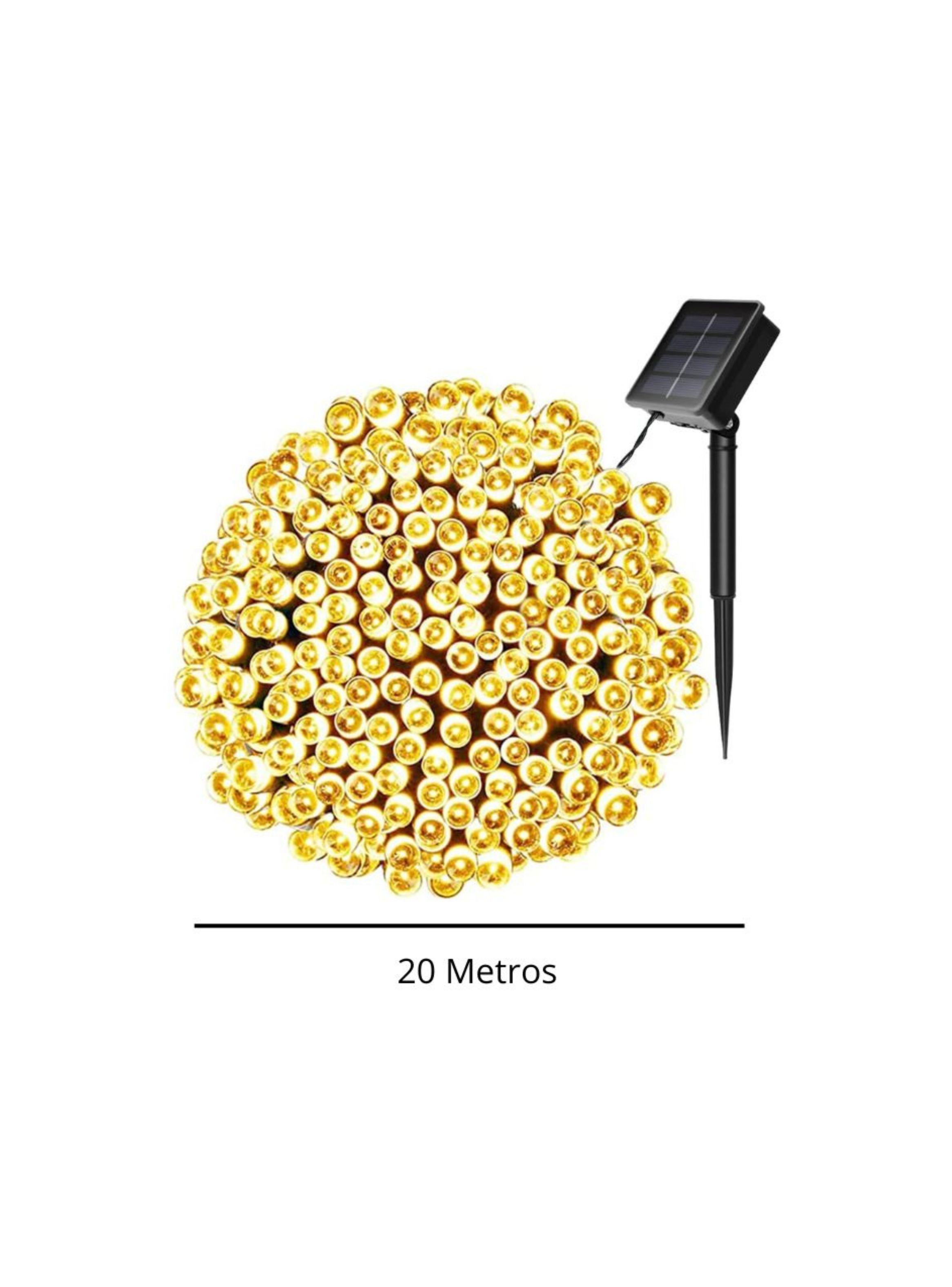 Luces De Exteriores 200 LED Amarillas Con Panel Solar 20 Metros-1