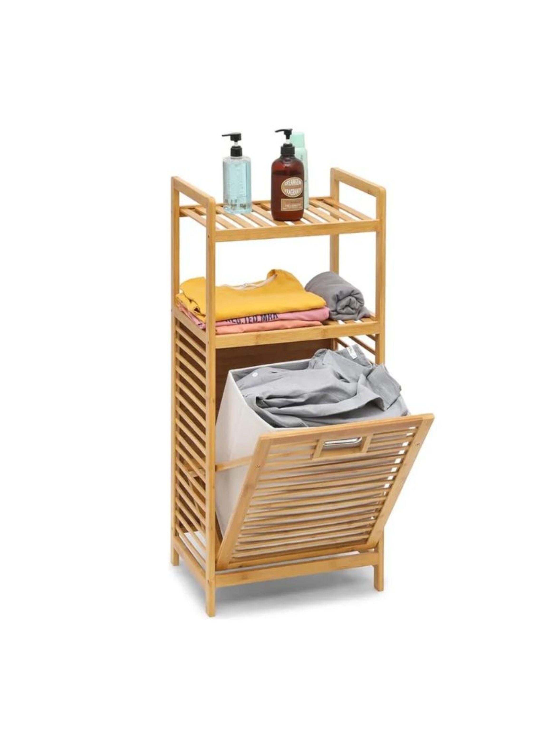 Organizador De Ropa Sucia 3 Niveles Con Canasta Plegable-0