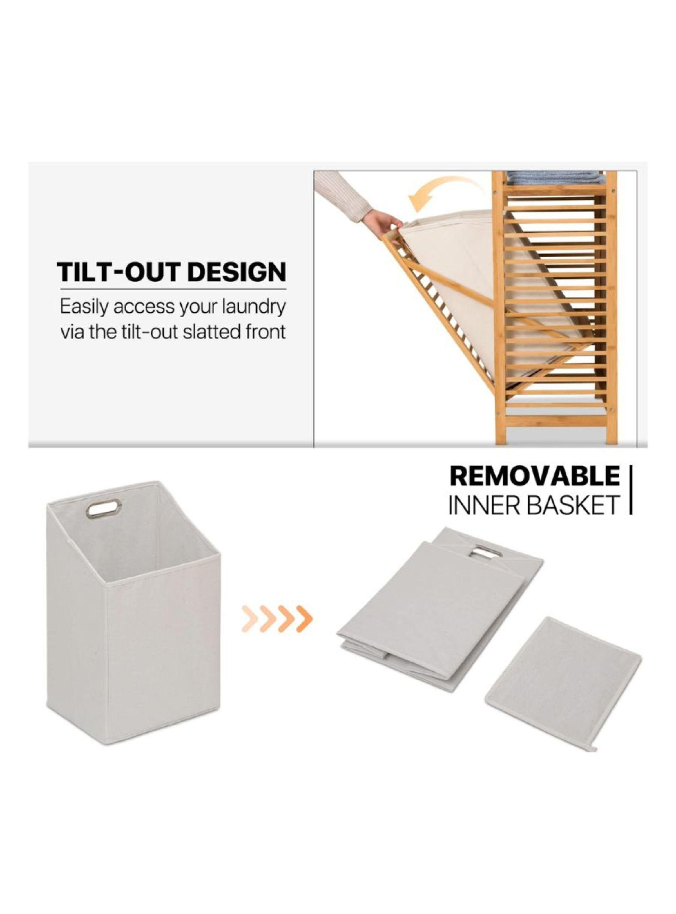 Organizador De Ropa Sucia 3 Niveles Con Canasta Plegable-2