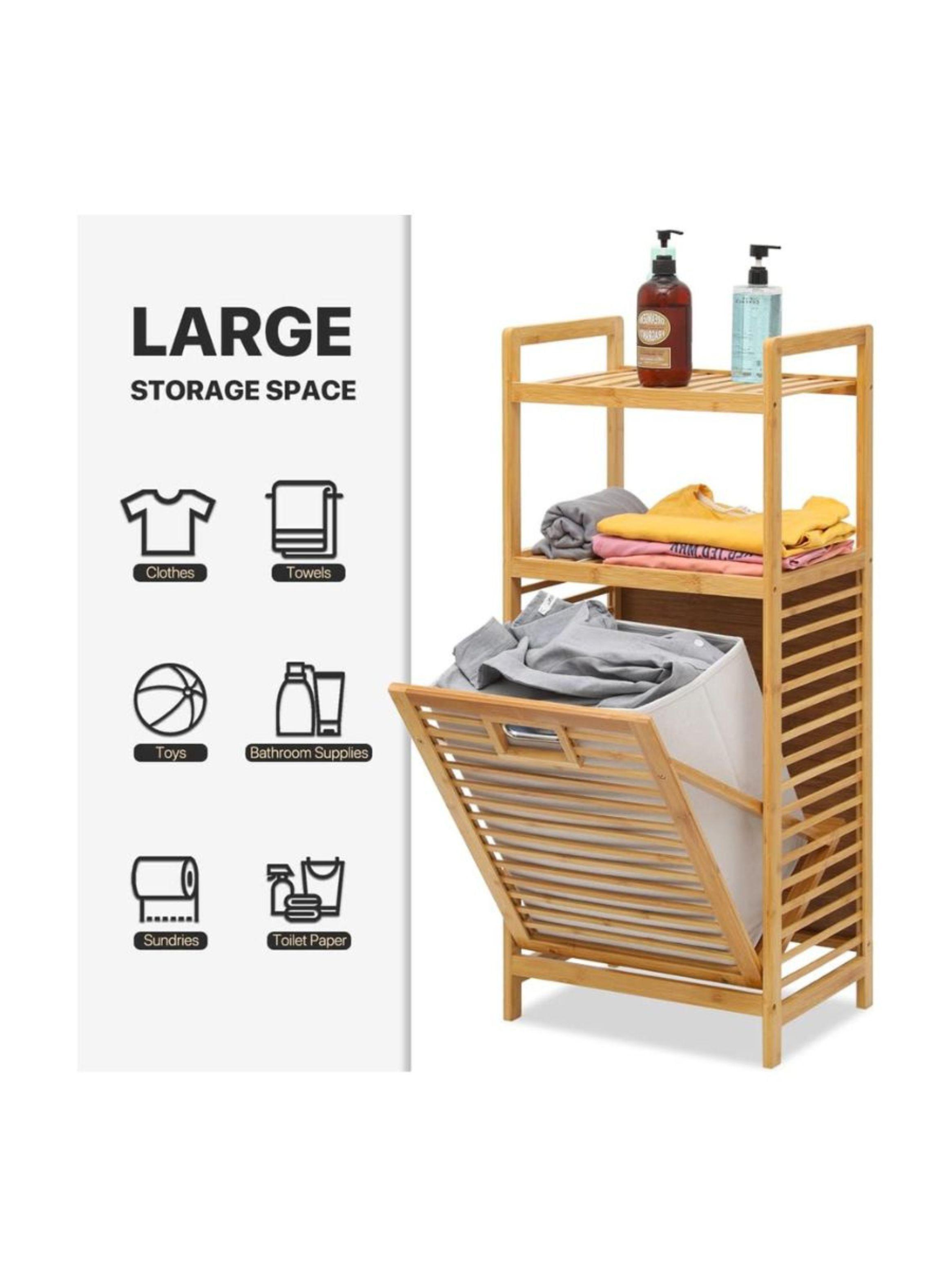 Organizador De Ropa Sucia 3 Niveles Con Canasta Plegable-3