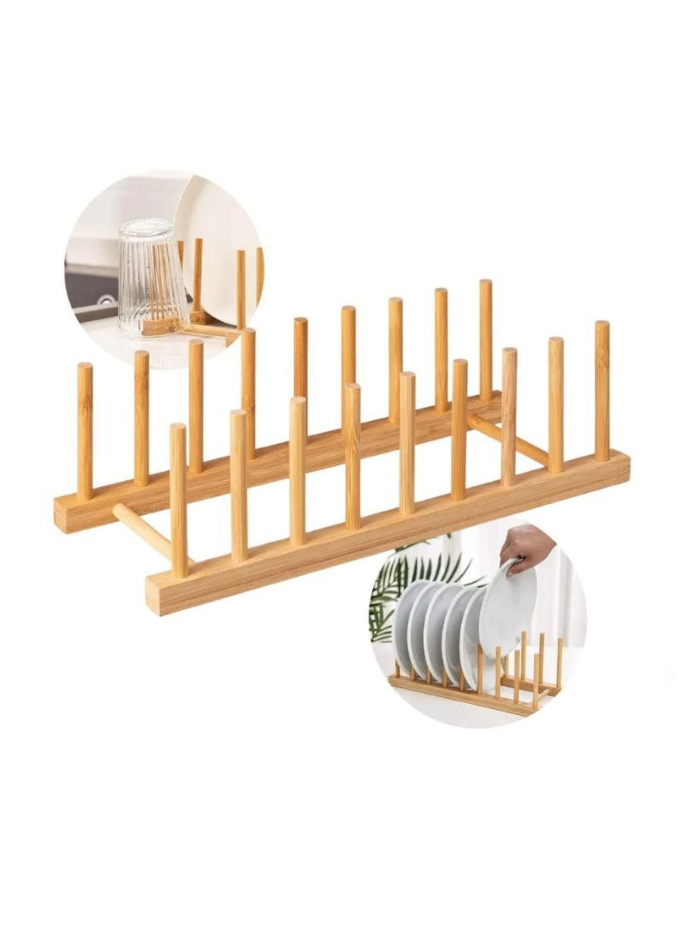 Repisa Organizadora Platos Bambú Natural Escurridor Moderno 35cm-2