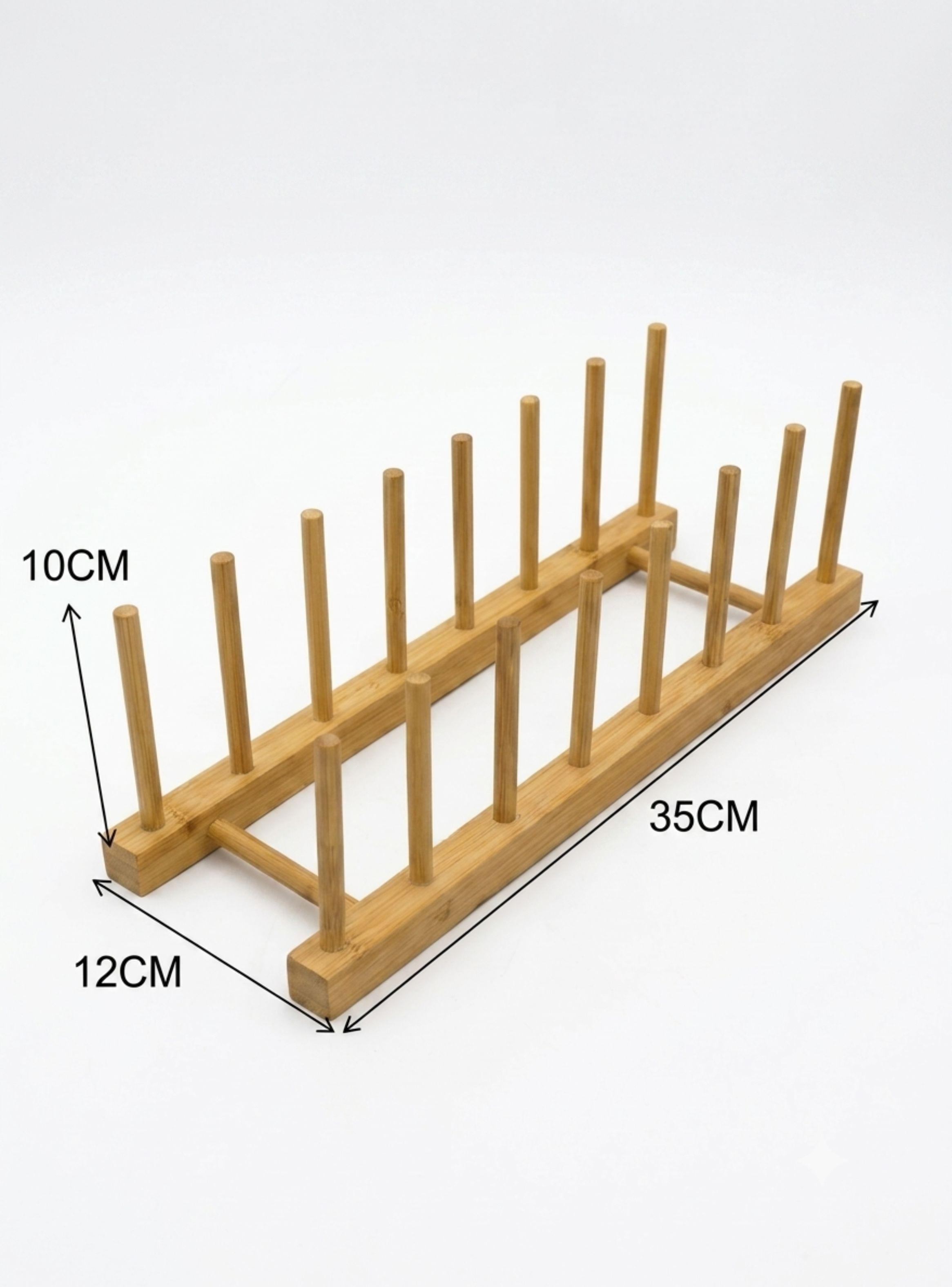 Repisa Organizadora Platos Bambú Natural Escurridor Moderno 35cm-3