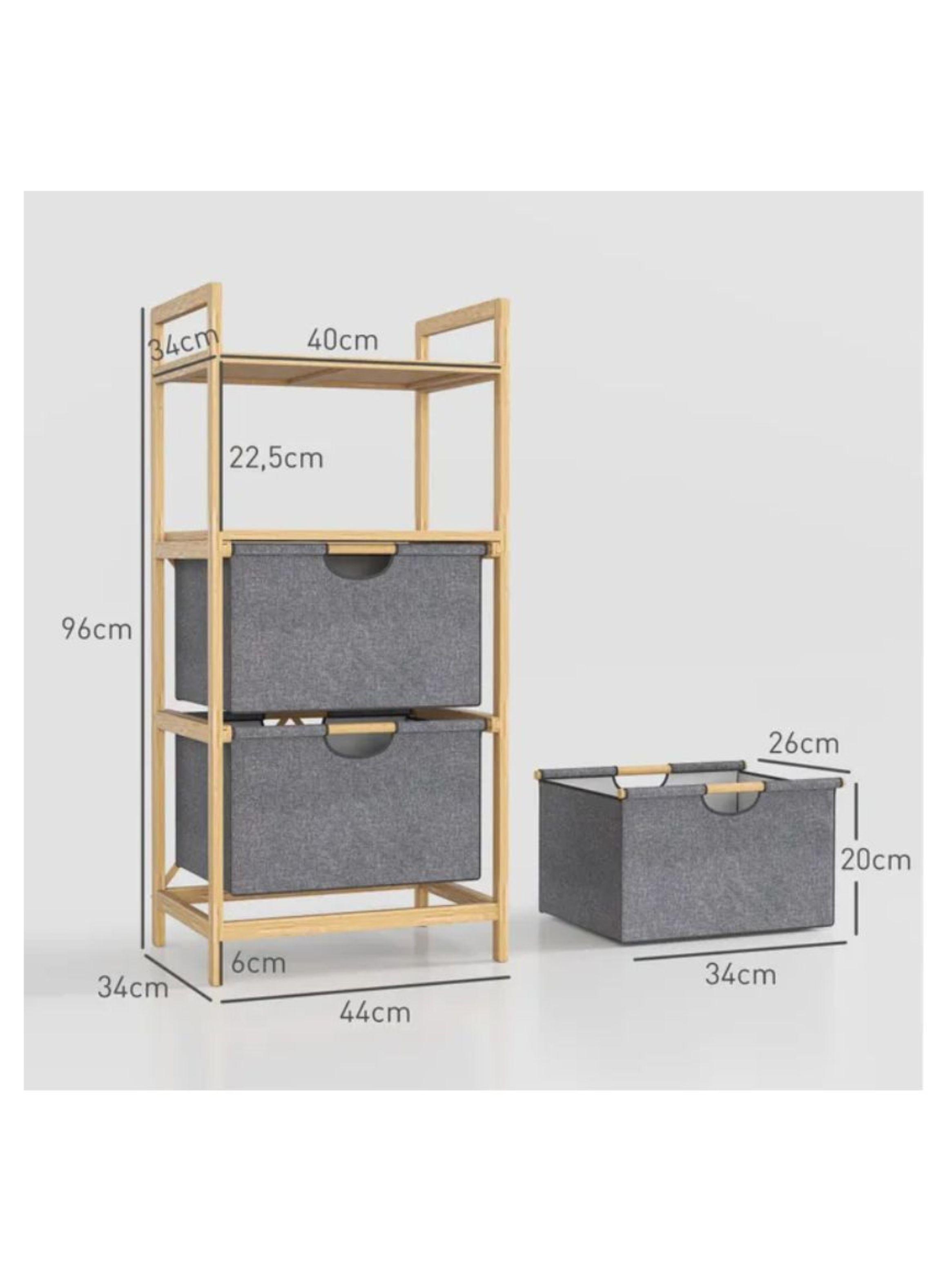 Estante Mueble Bambu Cajones Baño Organizador Gris-2