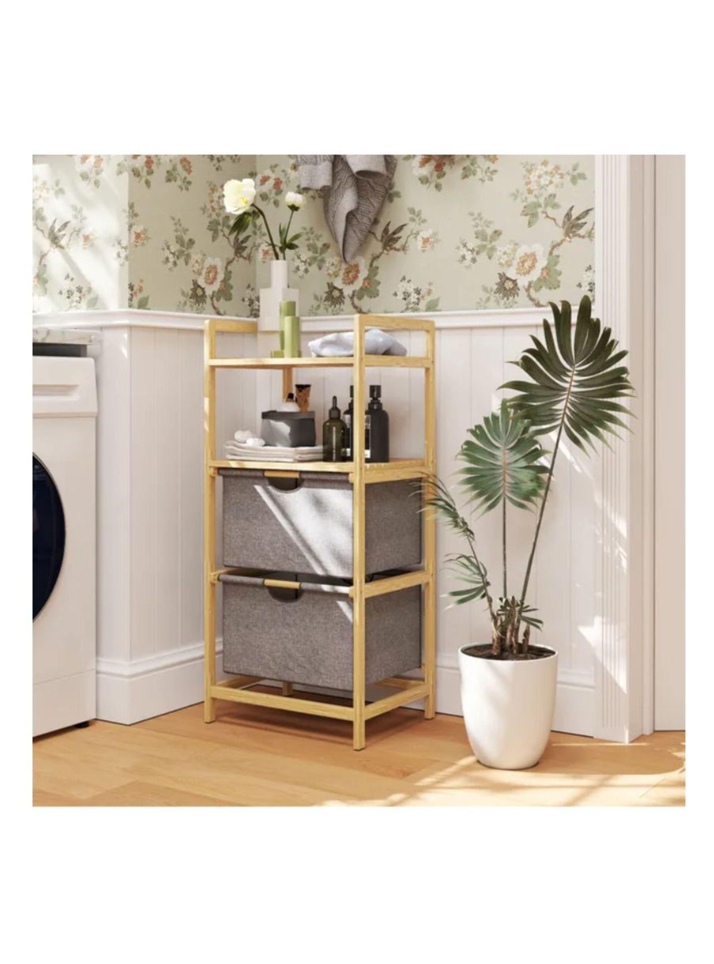 Estante Mueble Bambu Cajones Baño Organizador Gris-3