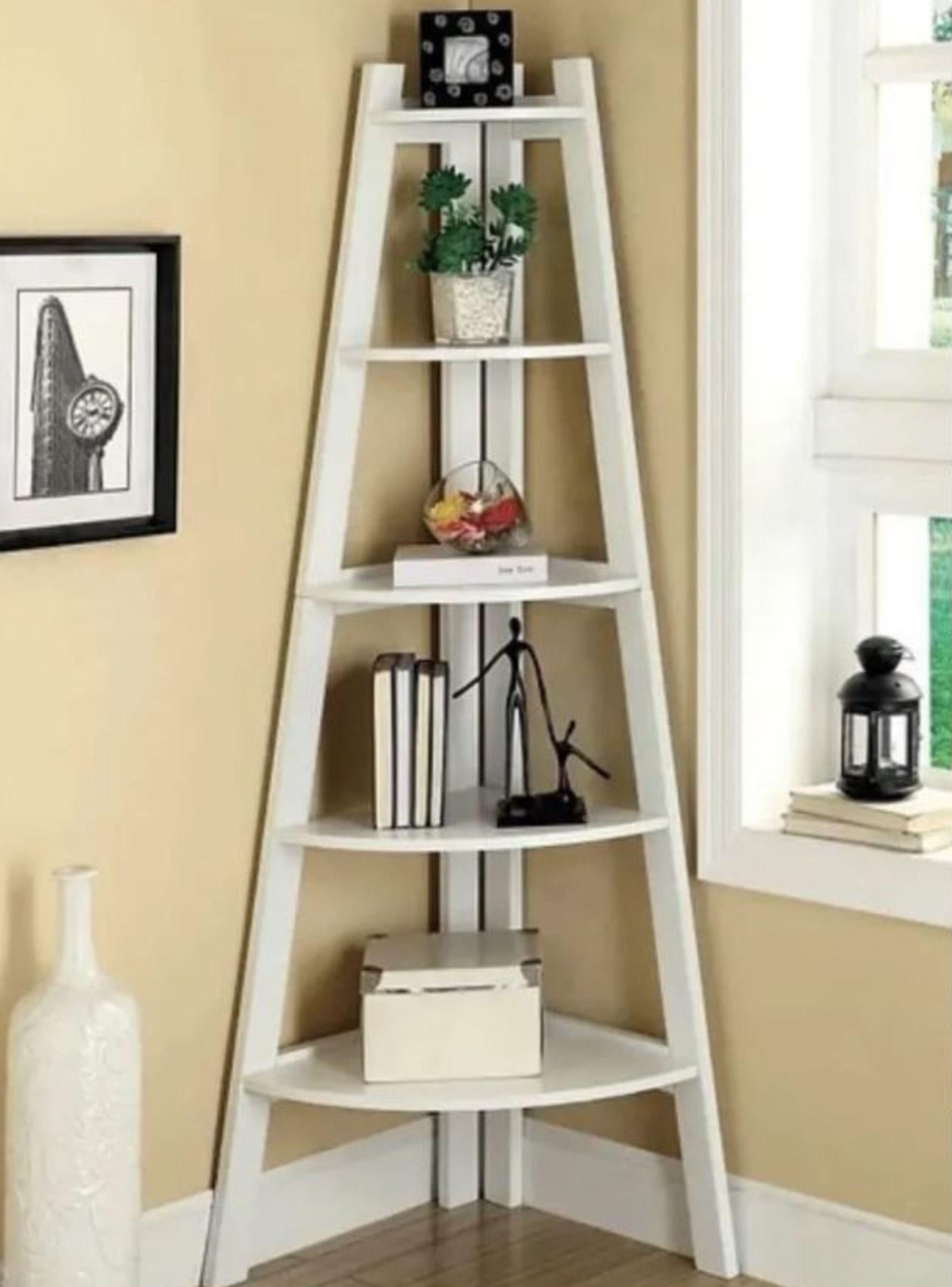 Estante Esquinero 5 Niveles Madera Blanco Organizador 106cm-1