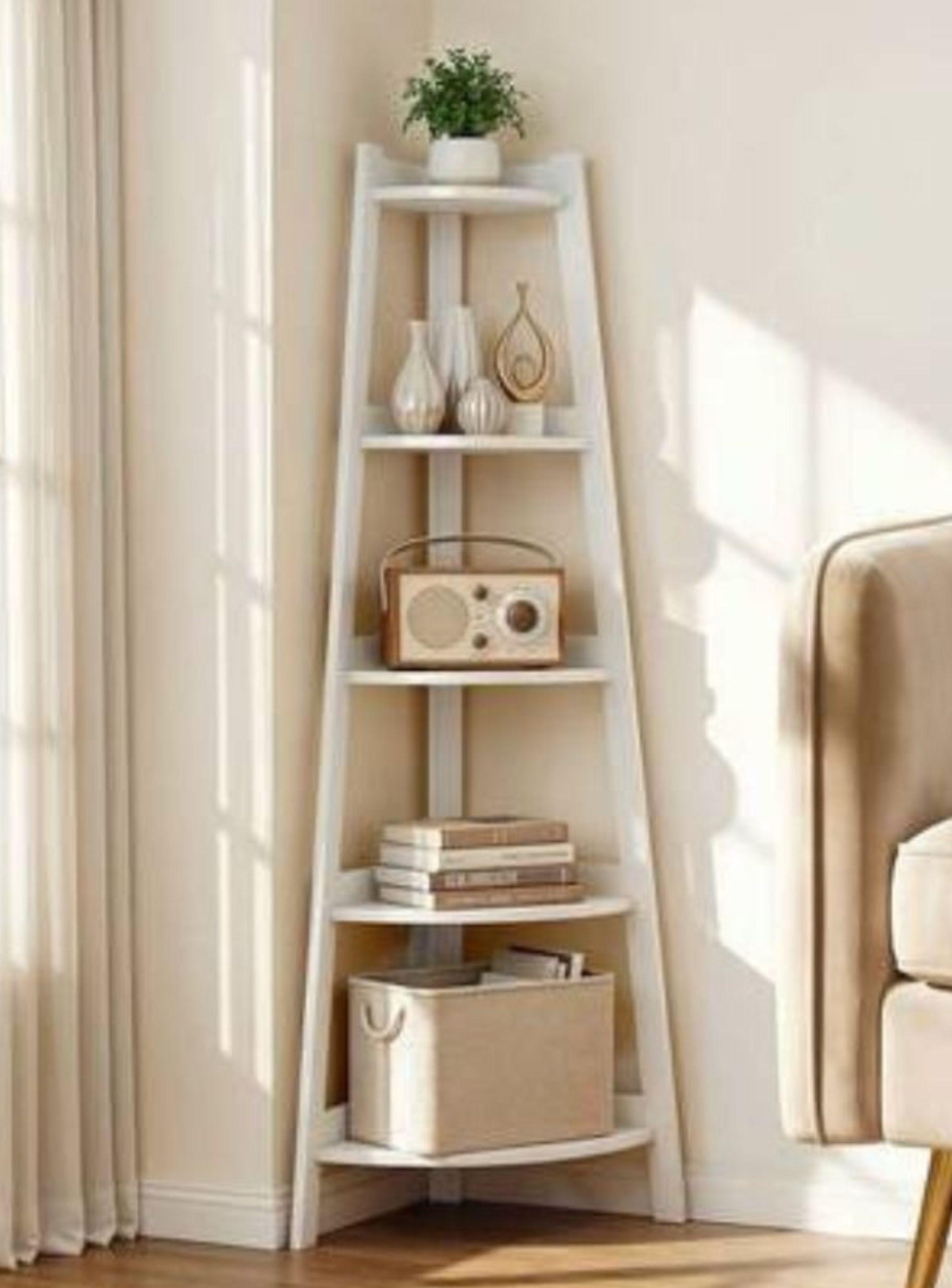 Estante Esquinero 5 Niveles Madera Blanco Organizador 106cm-4