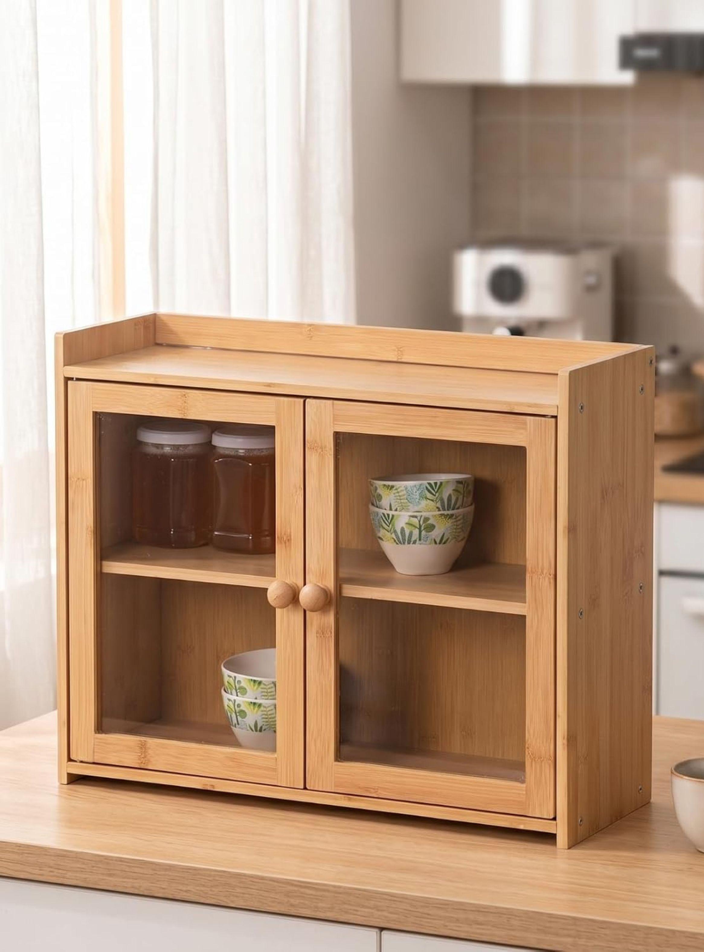 Organizador De Bamb Con Puertas De Vidrio 2 Niveles 40 5x33cm-2