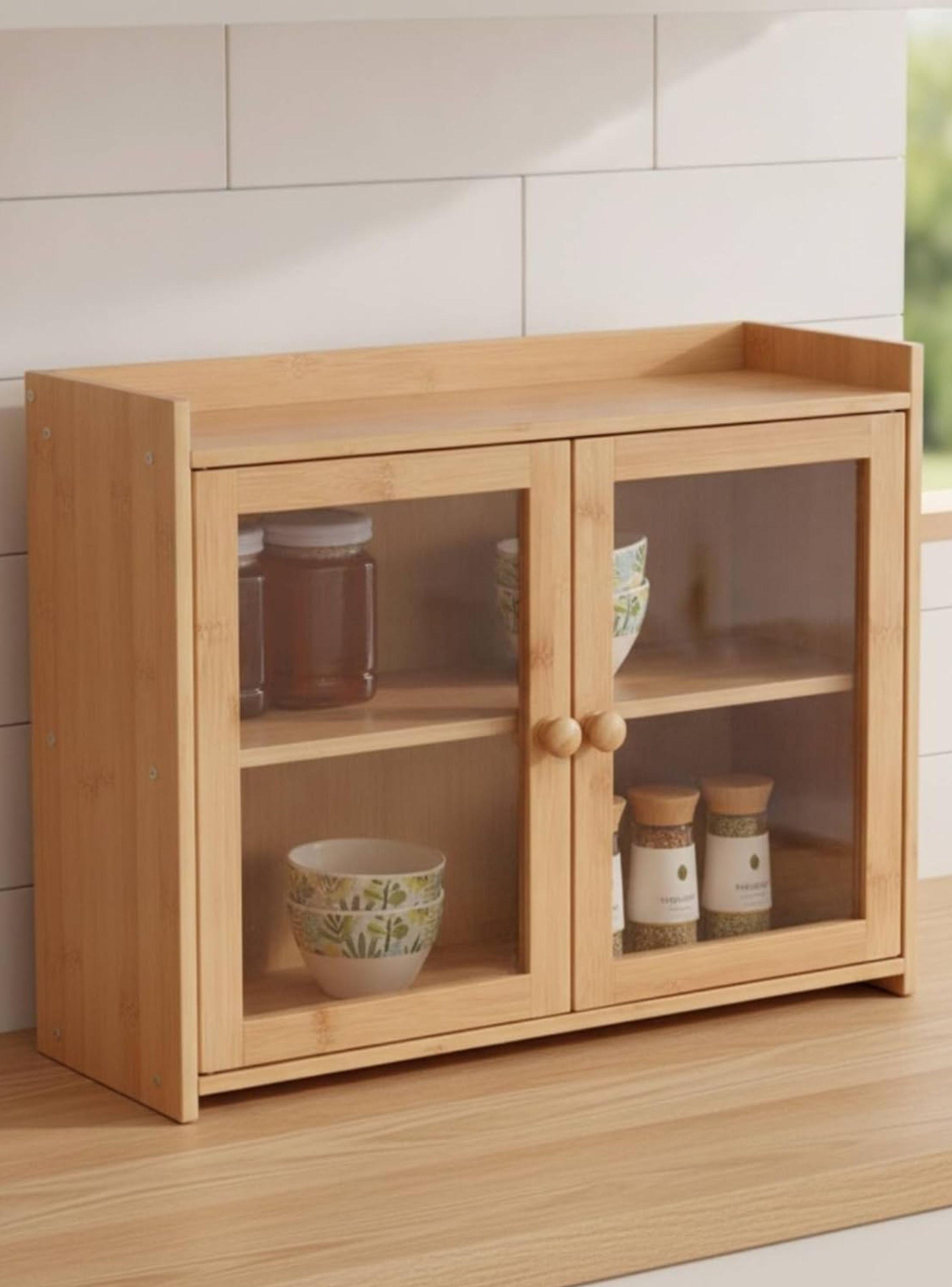 Organizador De Bamb Con Puertas De Vidrio 2 Niveles 40 5x33cm-3