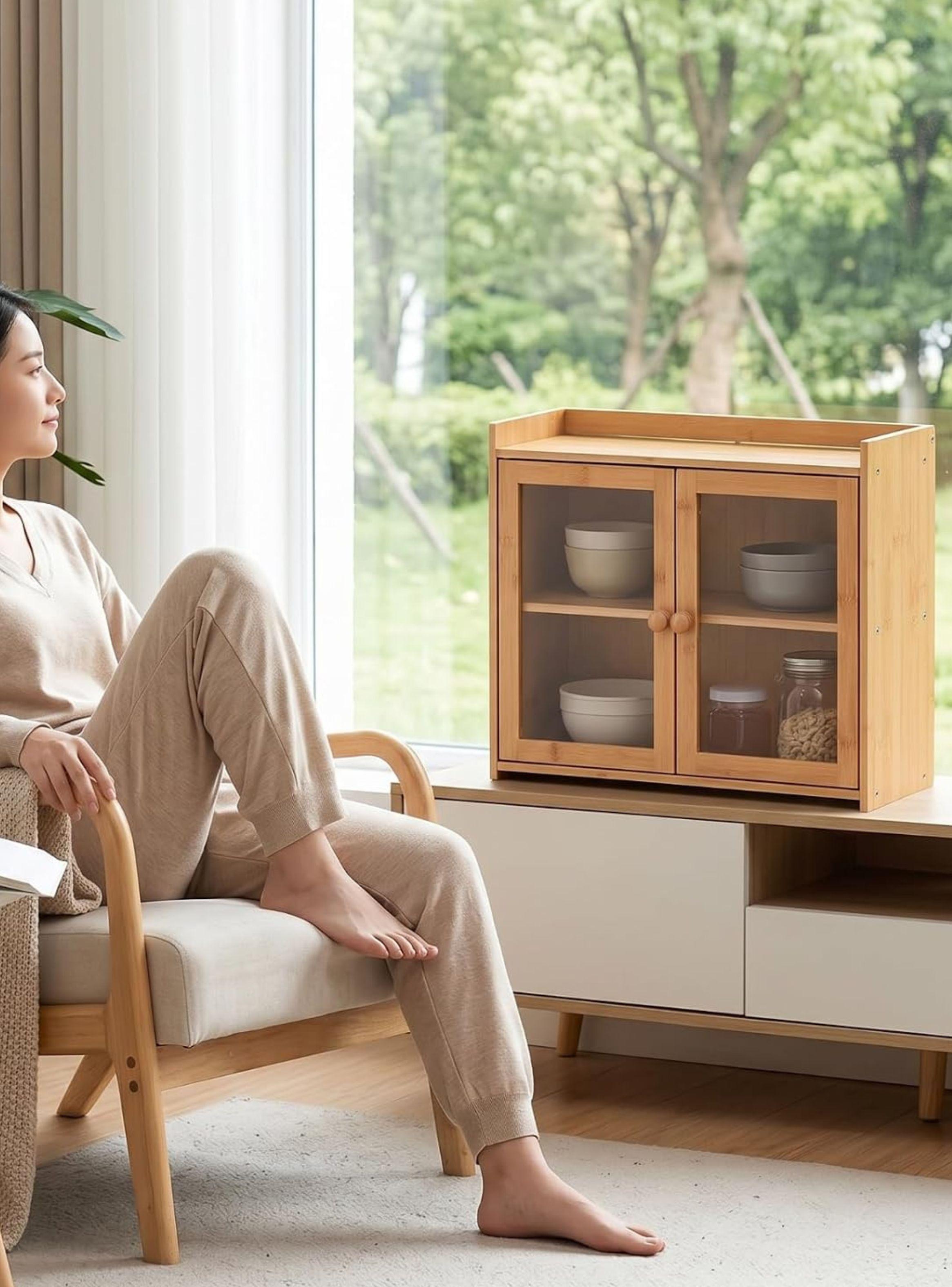 Organizador De Bamb Con Puertas De Vidrio 2 Niveles 40 5x33cm-4