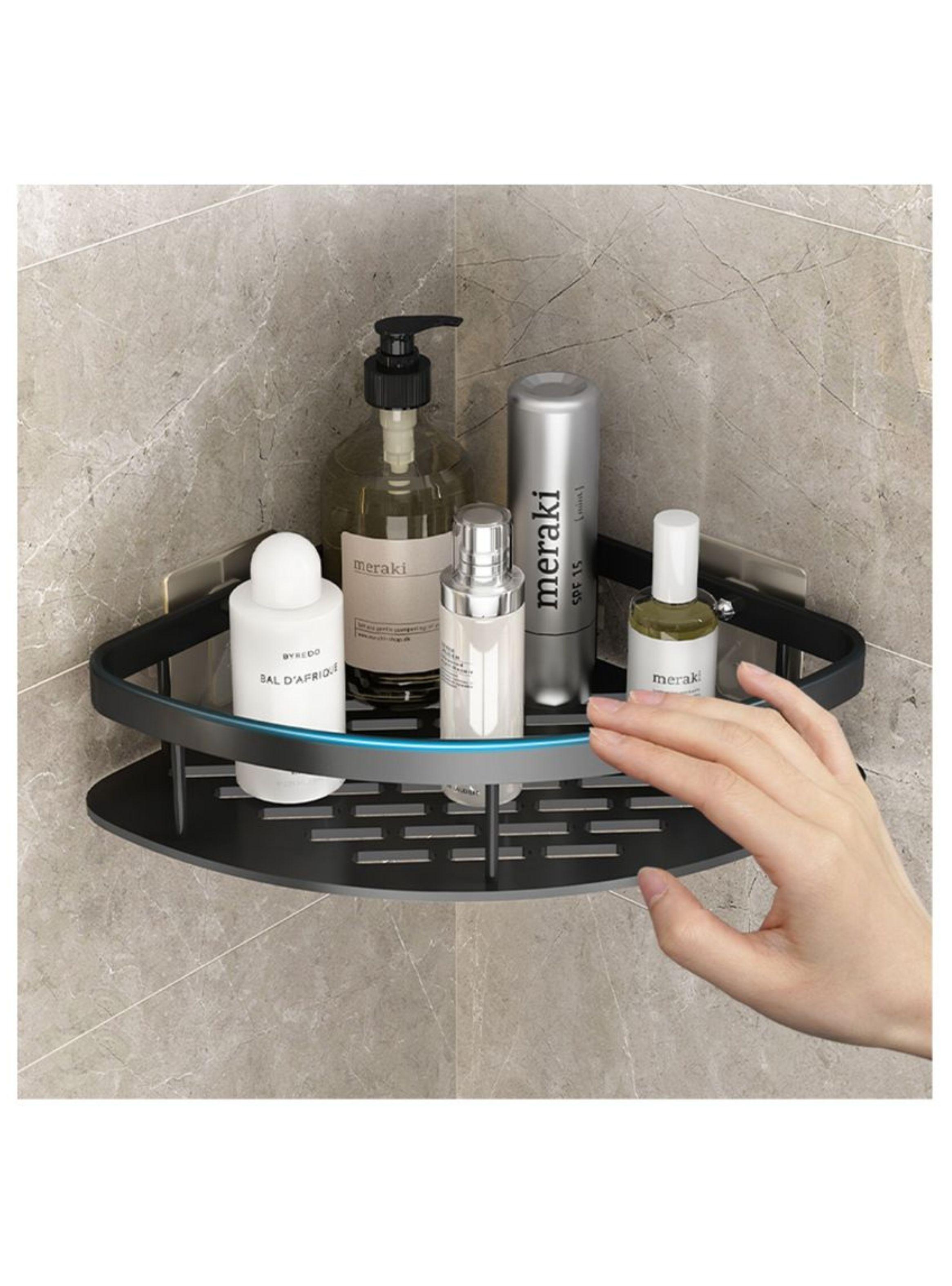 Estante Organizador de Baño Esquinero para Ducha Negro-3