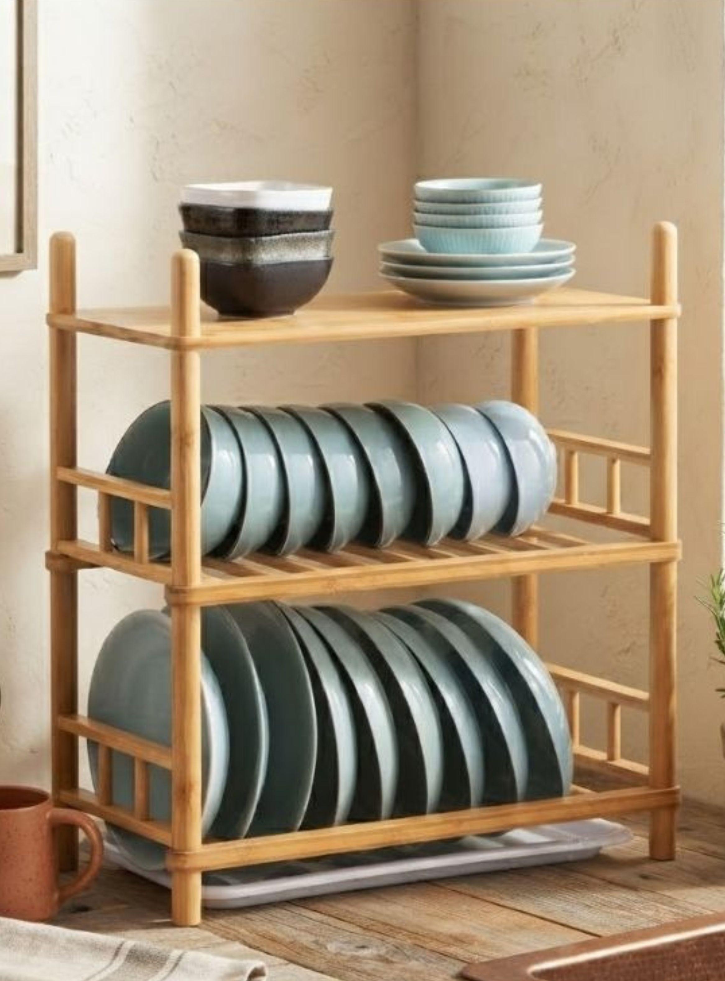 Secador Escurridor De Platos Bambú 3 Niveles Organizador-2