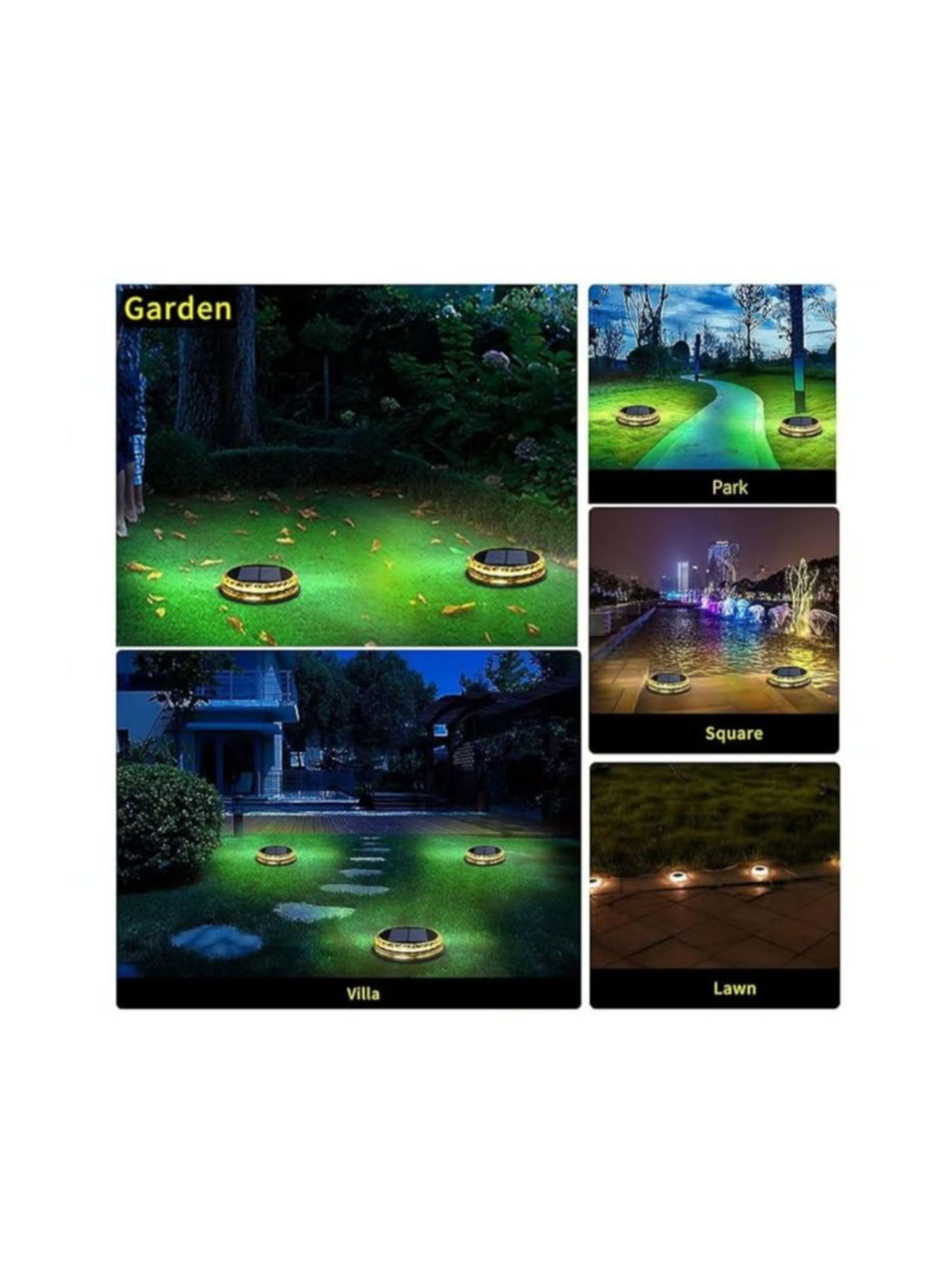 Pack 2 Lampara Disco Solar Impermeable Estaca Jardin Luz Calida-3